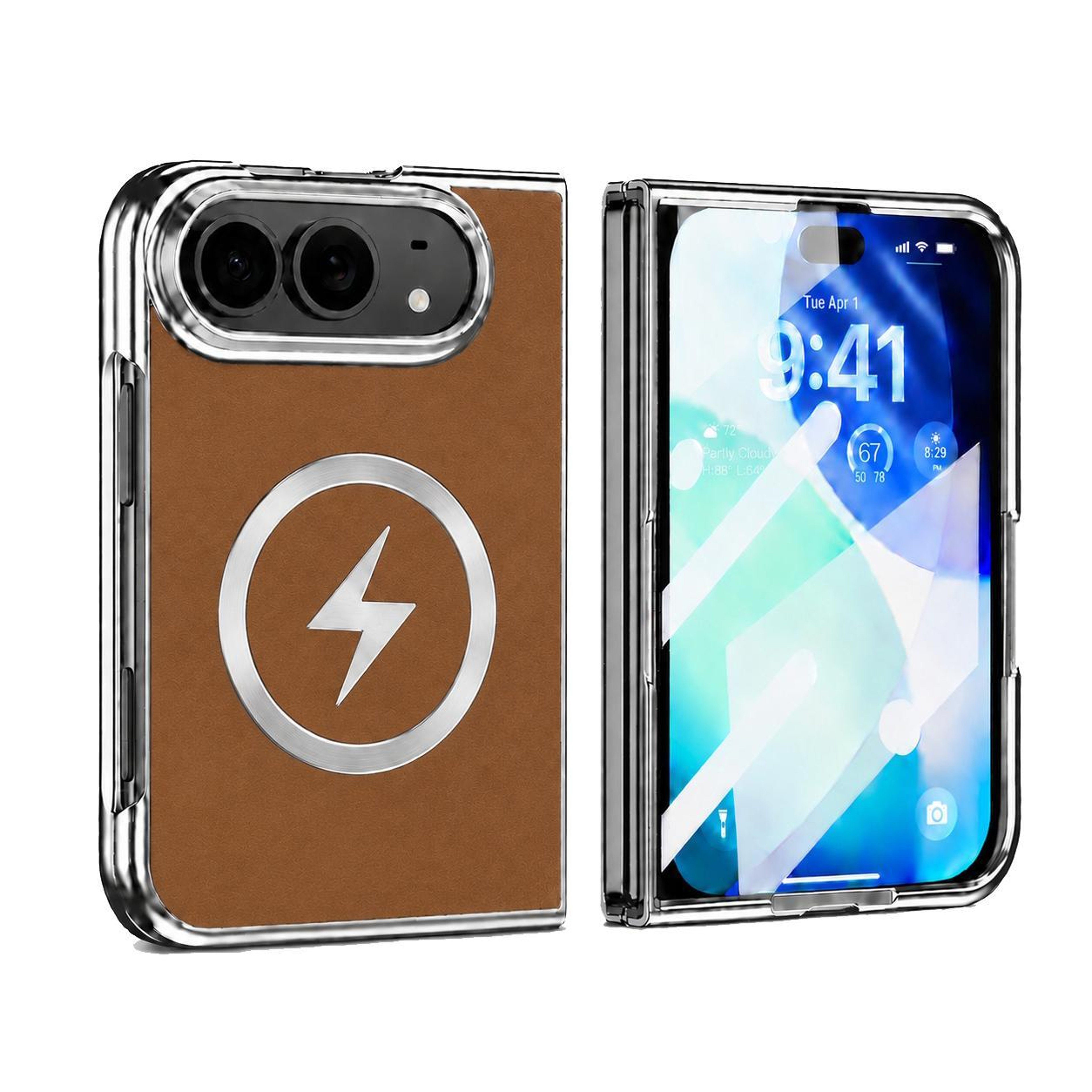 Premium iPhone Fold Case with Magnetic Charging and Integrated Screen Protector, Brown – view 10