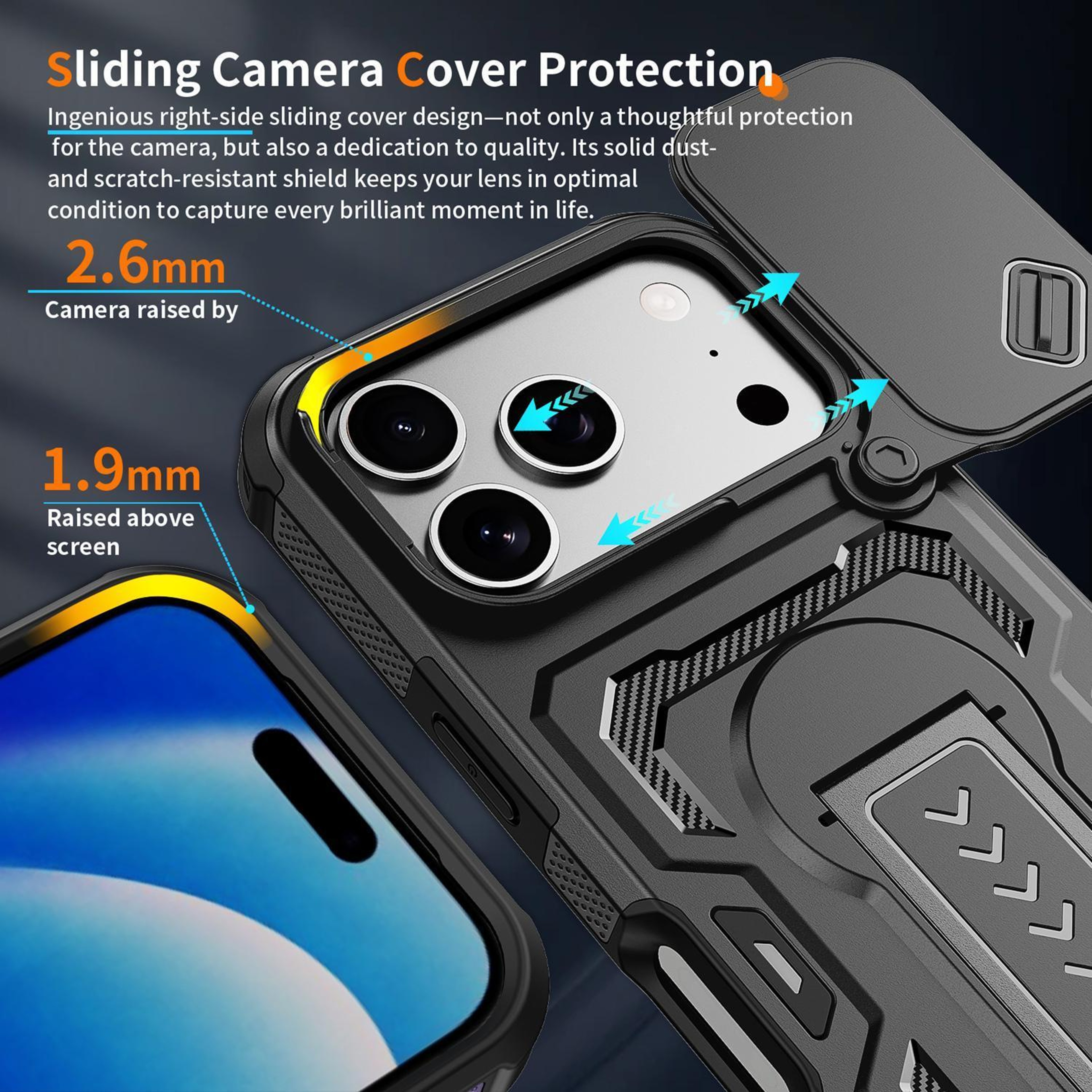 IPhone 18 Pro Protective Case With Sliding Camera Cover Hidden Kickstand And Hybrid TPU PC Protecti 3