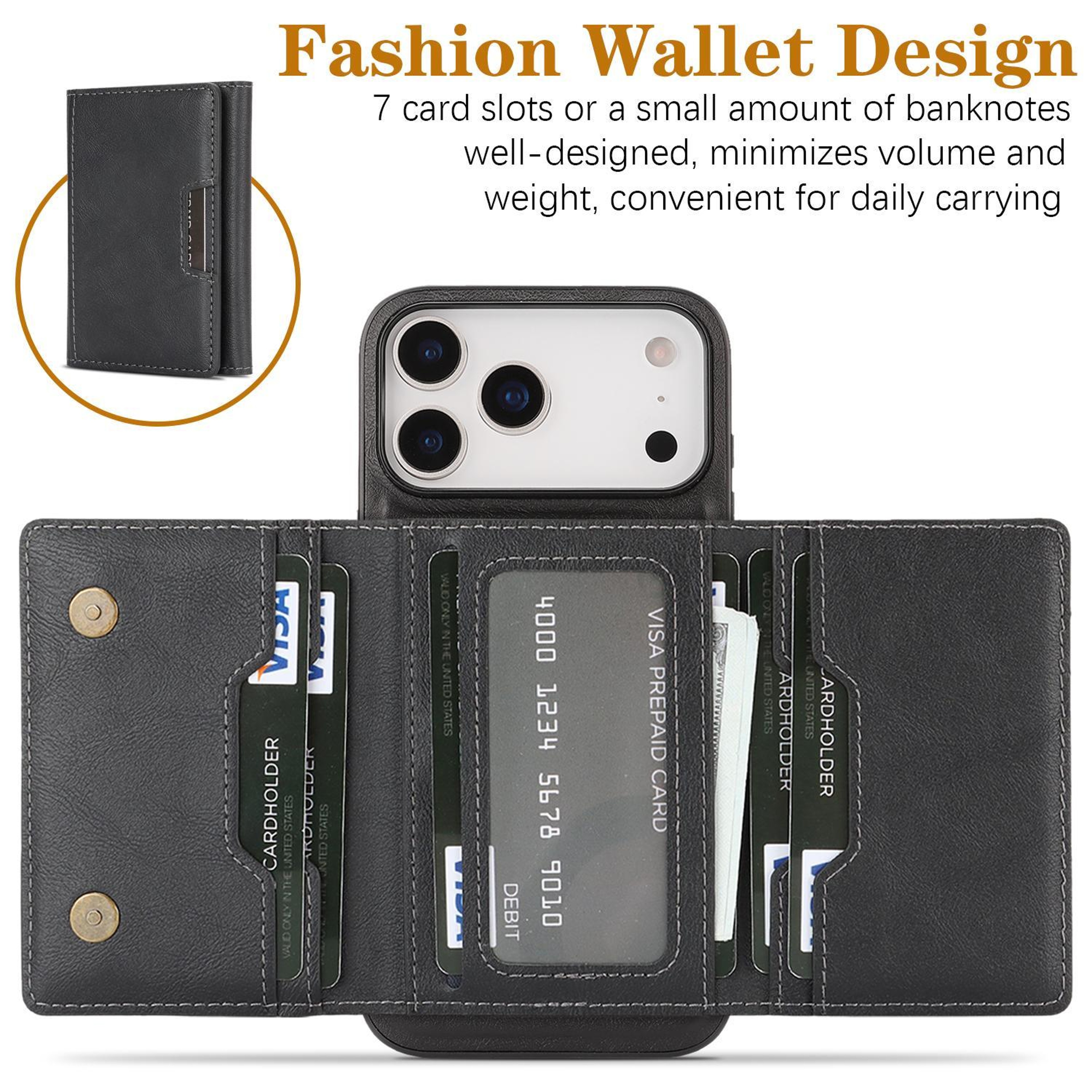 IPhone 18 Pro MagSafe Wallet Case With N52 Magnetic TriFold Stand And Card Holder 2