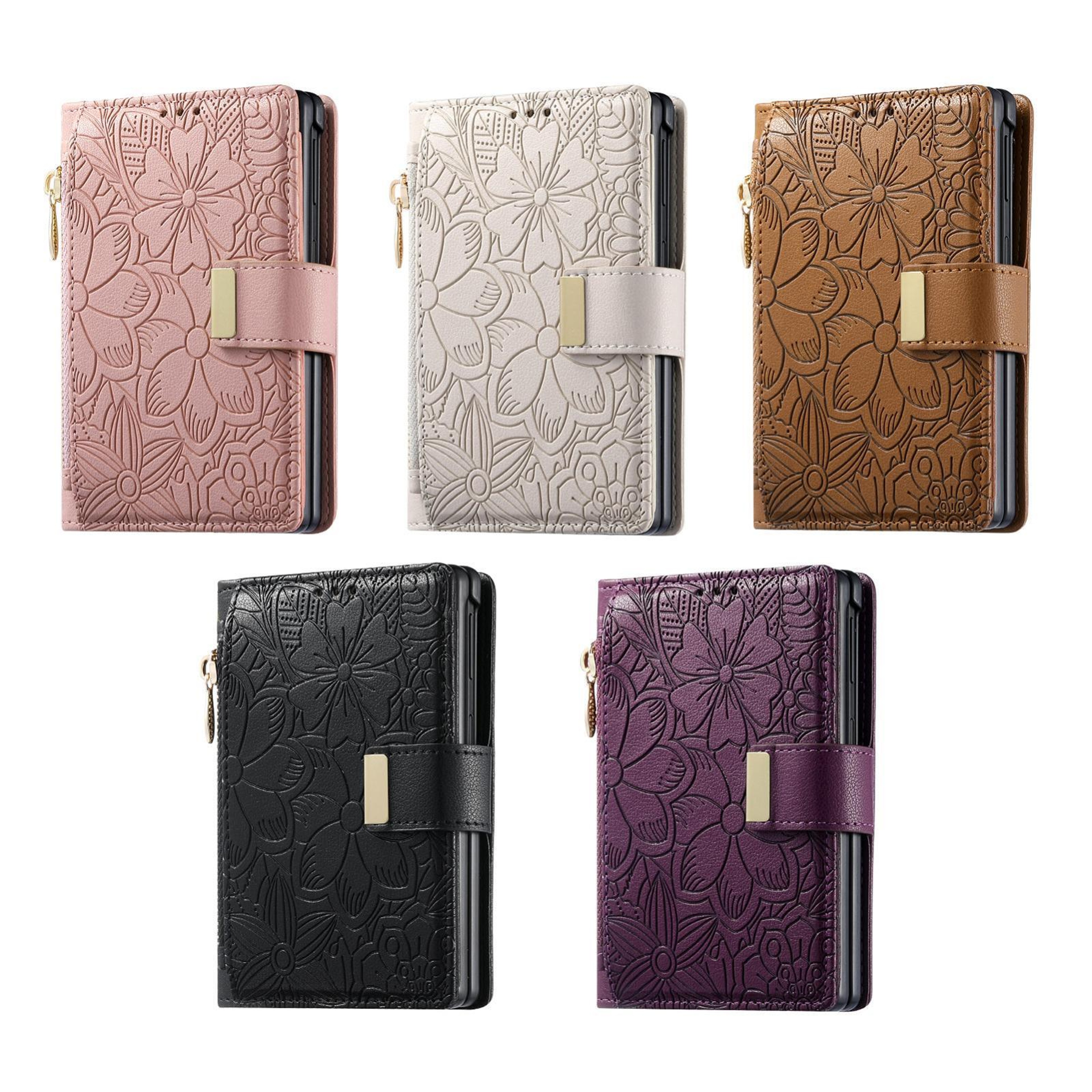 Floral IPhone Wallet Case With Zipper Card Holder Kickstand And Wrist Strap 6