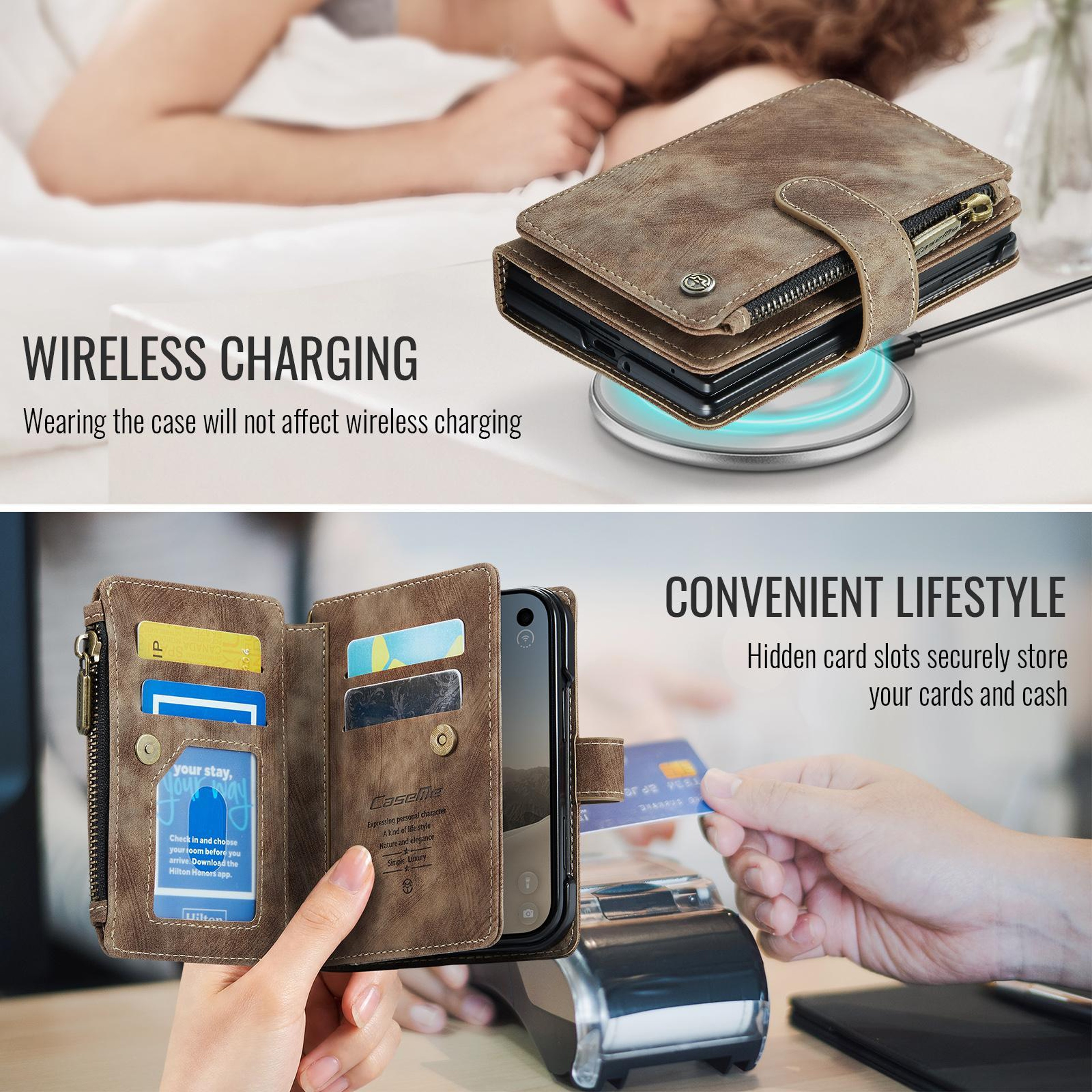 iPhone Leather Wallet Case with 10 Card Slots Zipper Pocket and Kickstand – view 5
