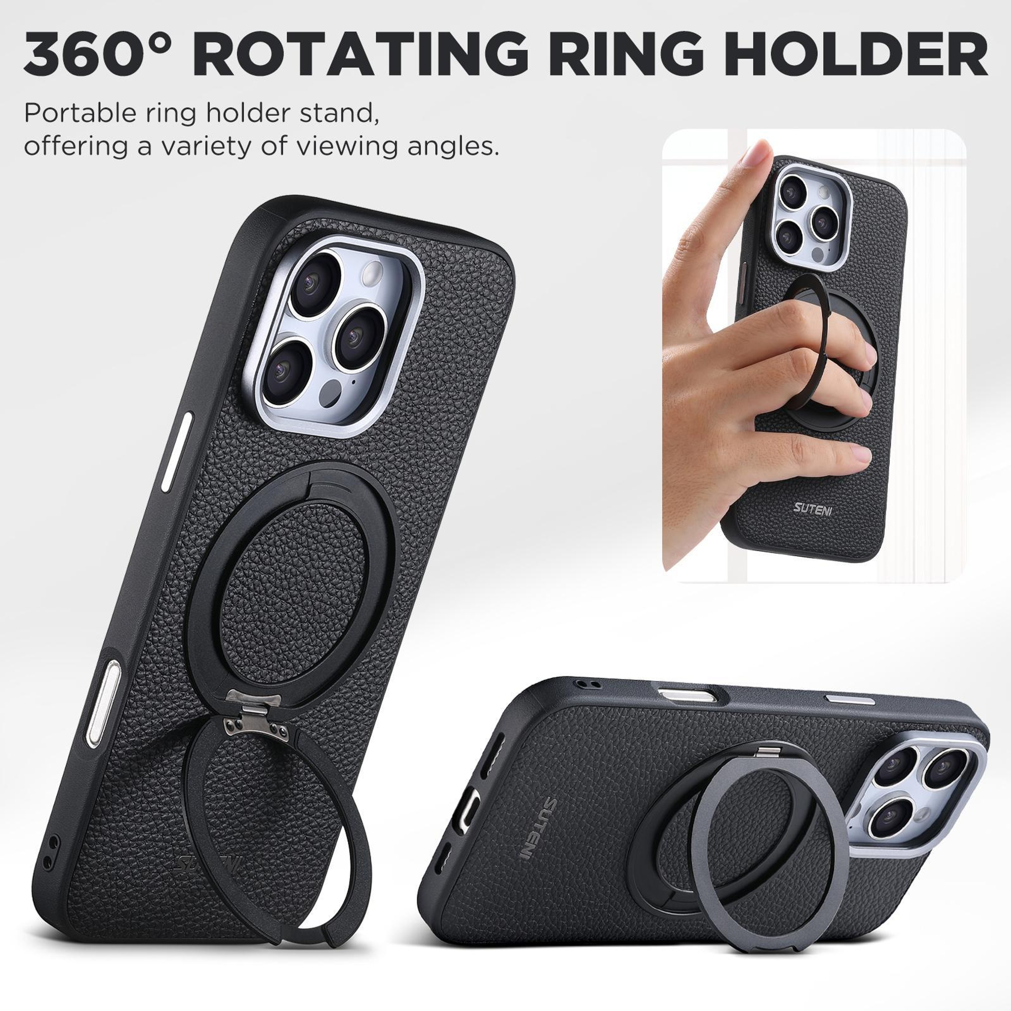 IPhone 18 Pro PU Leather Magnetic Phone Case With 360 Degree Rotating Stand 3
