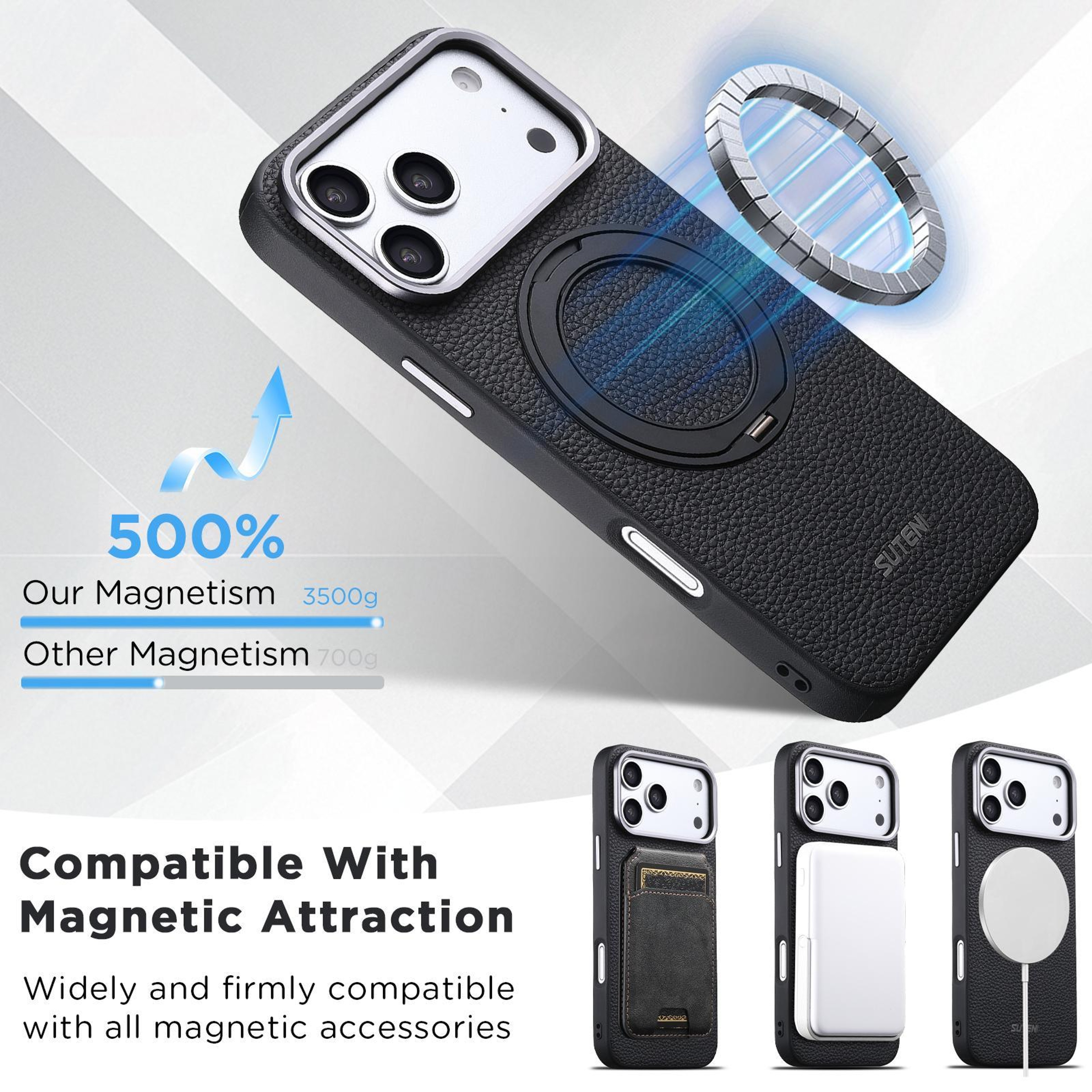 IPhone 18 Pro Max PU Leather Magnetic Case With 360 Rotating Stand 2