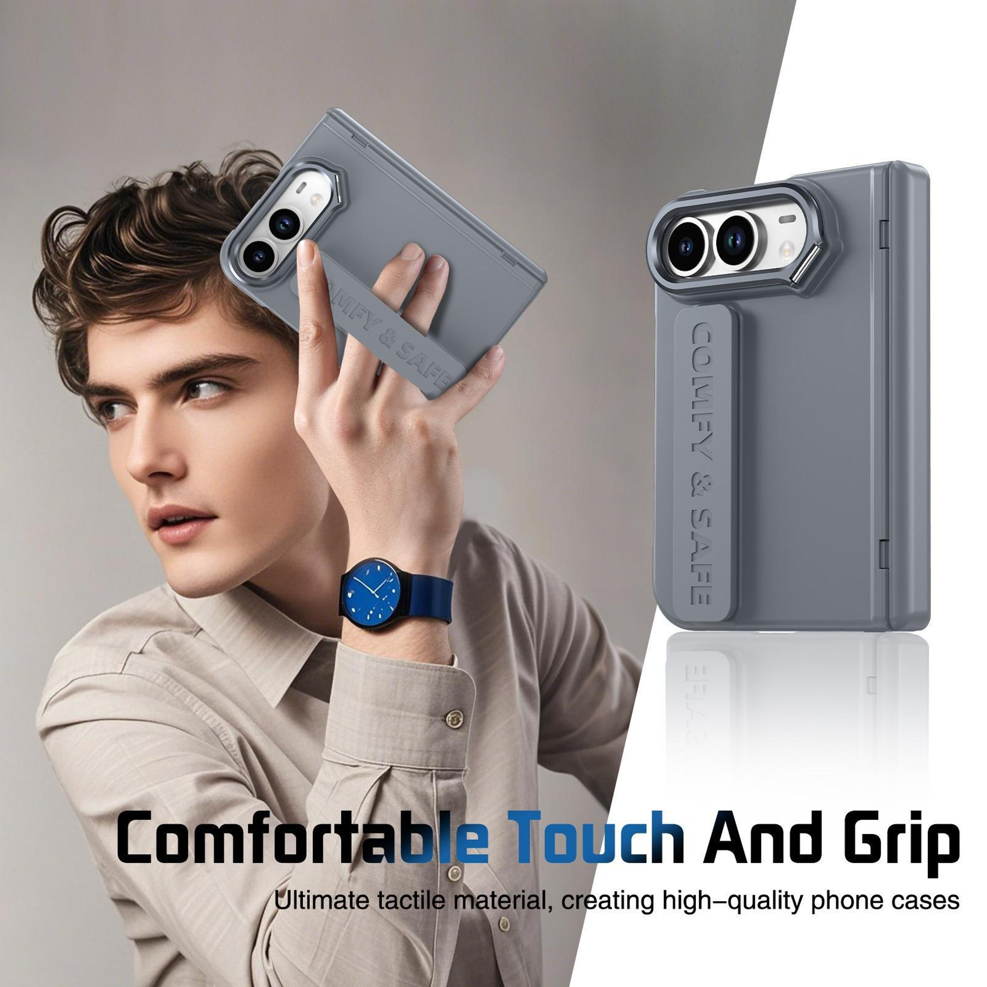 iPhone Duo Phone Case with 9H Tempered Film Foldable Lens Frame Stand and Wristband – view 10