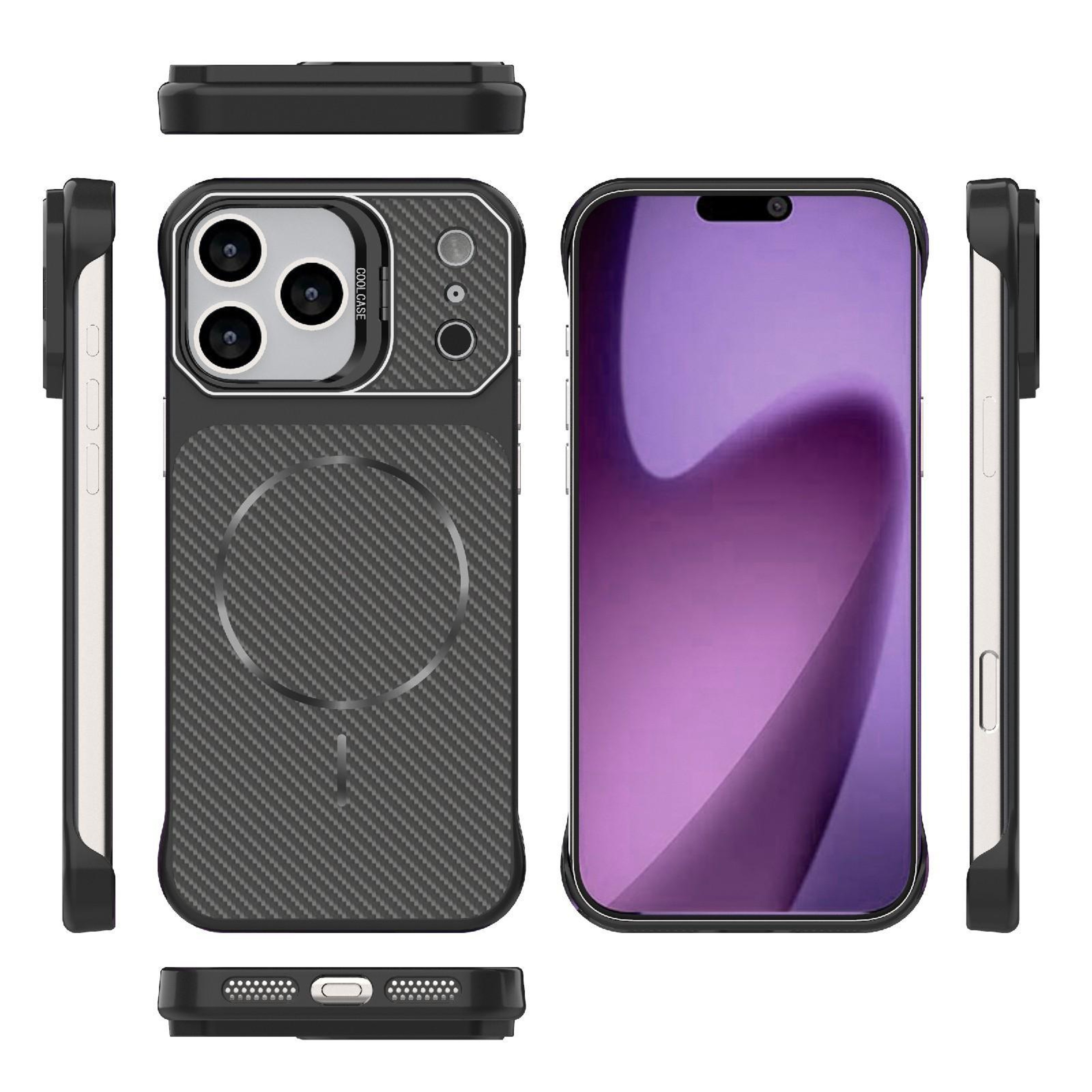 IPhone 18 Pro Frameless Magnetic Carbon Fiber Texture Case With Kickstand 1