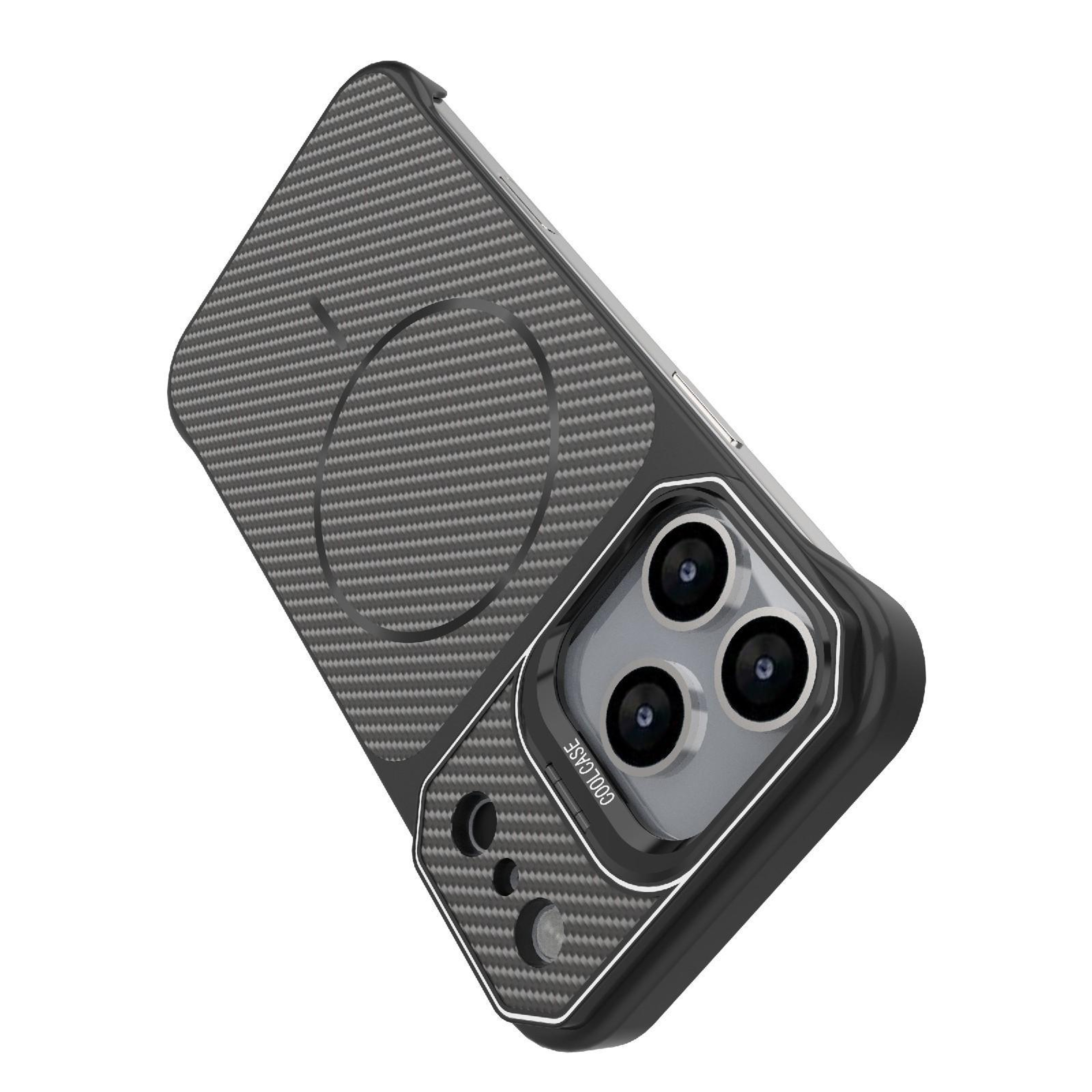 IPhone 18 Pro Frameless Magnetic Carbon Fiber Texture Case With Kickstand 5