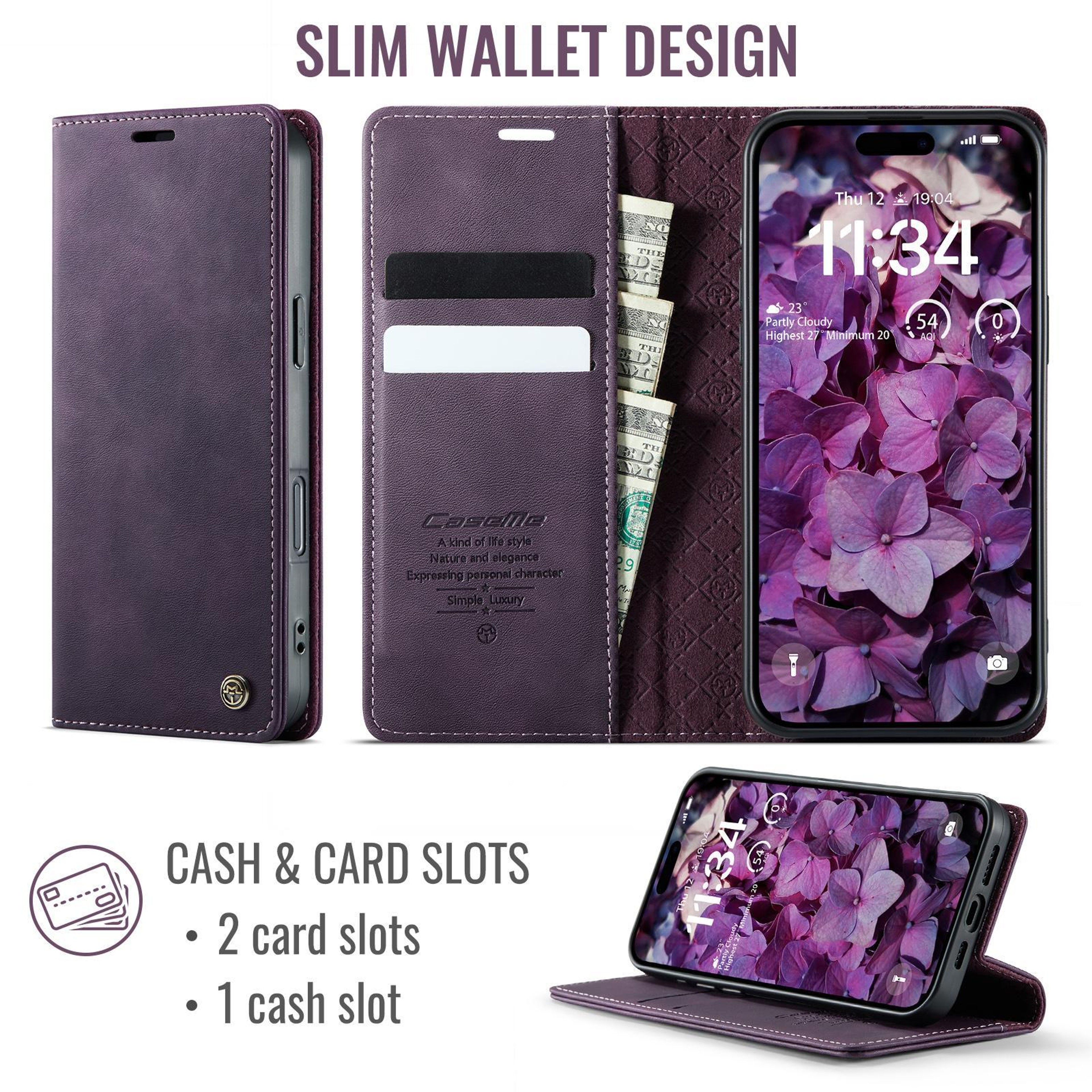 IPhone 18 Pro RFID Blocking PU Leather Wallet Case With Kickstand 1