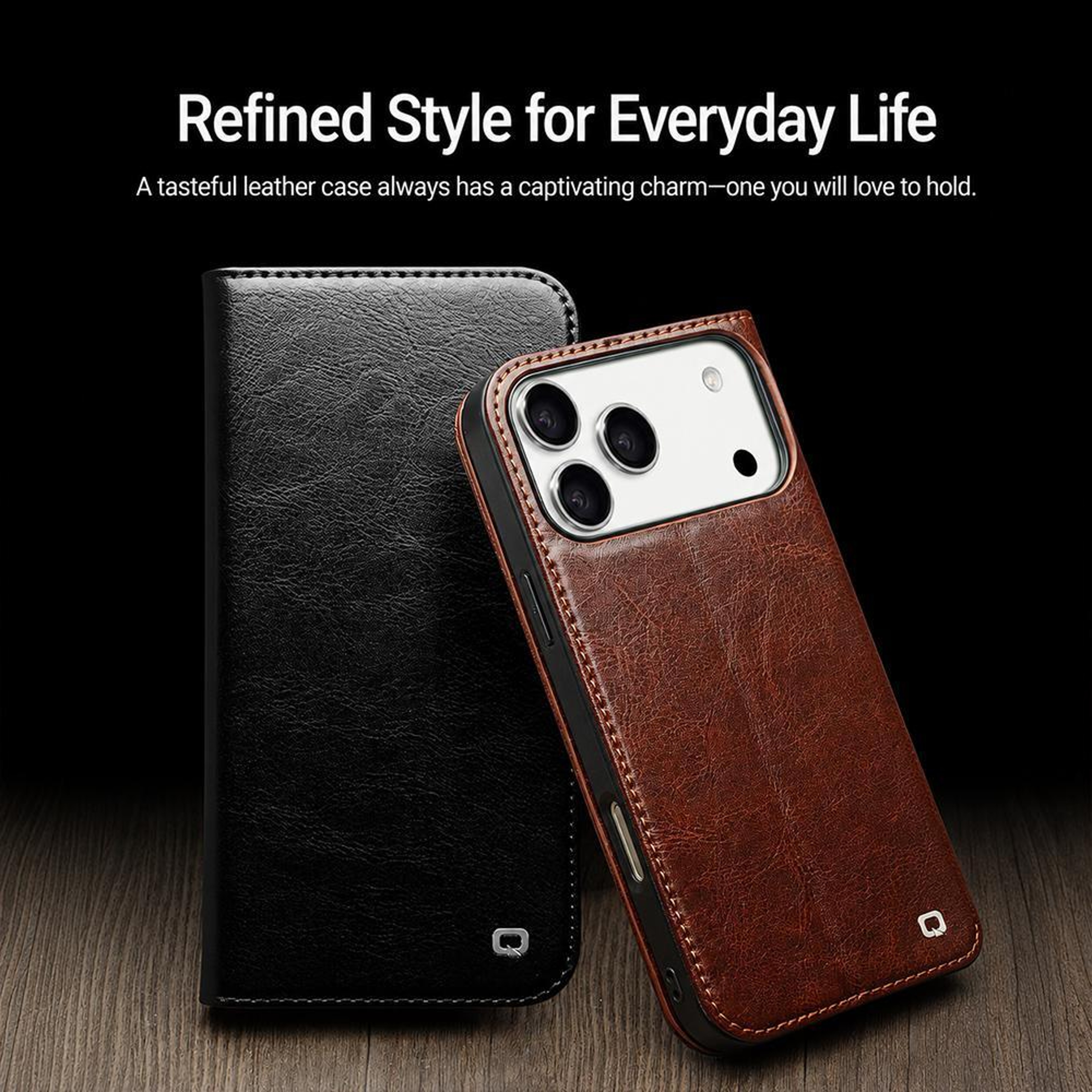 Genuine Leather Wallet Case For IPhone 18 Pro Max With Card Slots And Kickstand 3