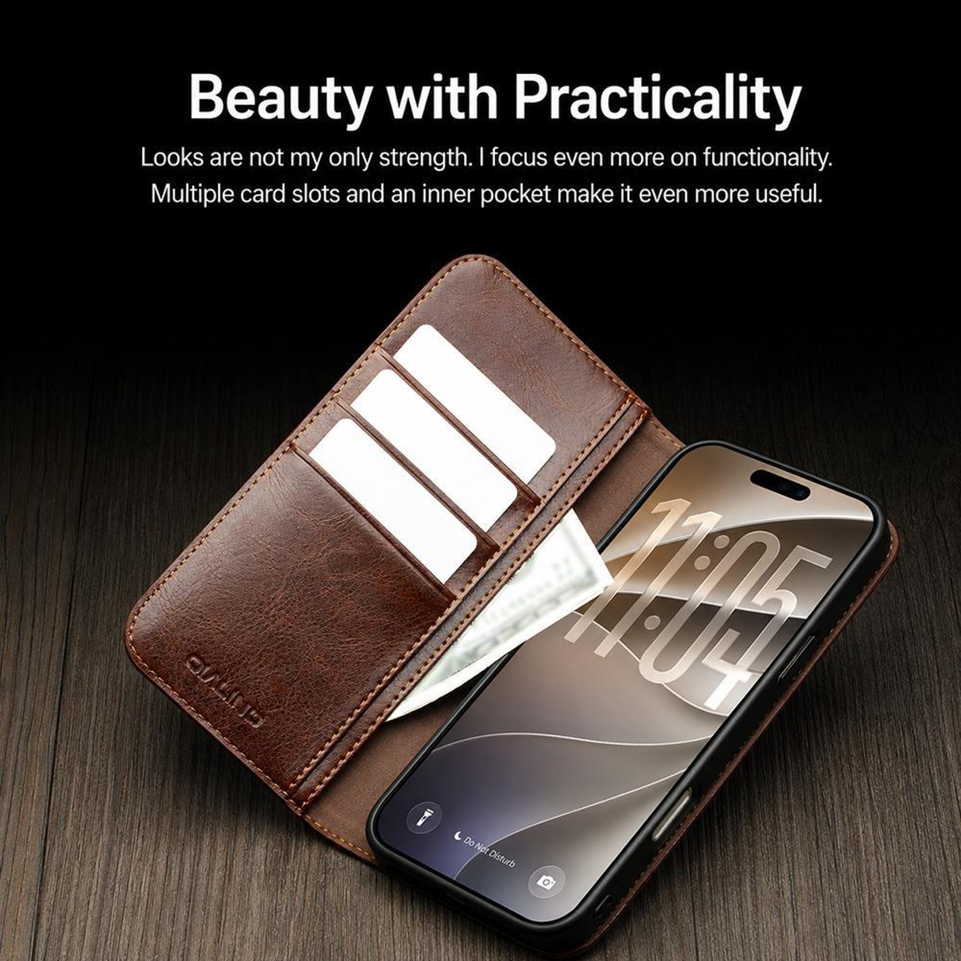 Genuine Leather Wallet Case For IPhone 18 Pro Max With Card Slots And Kickstand 6