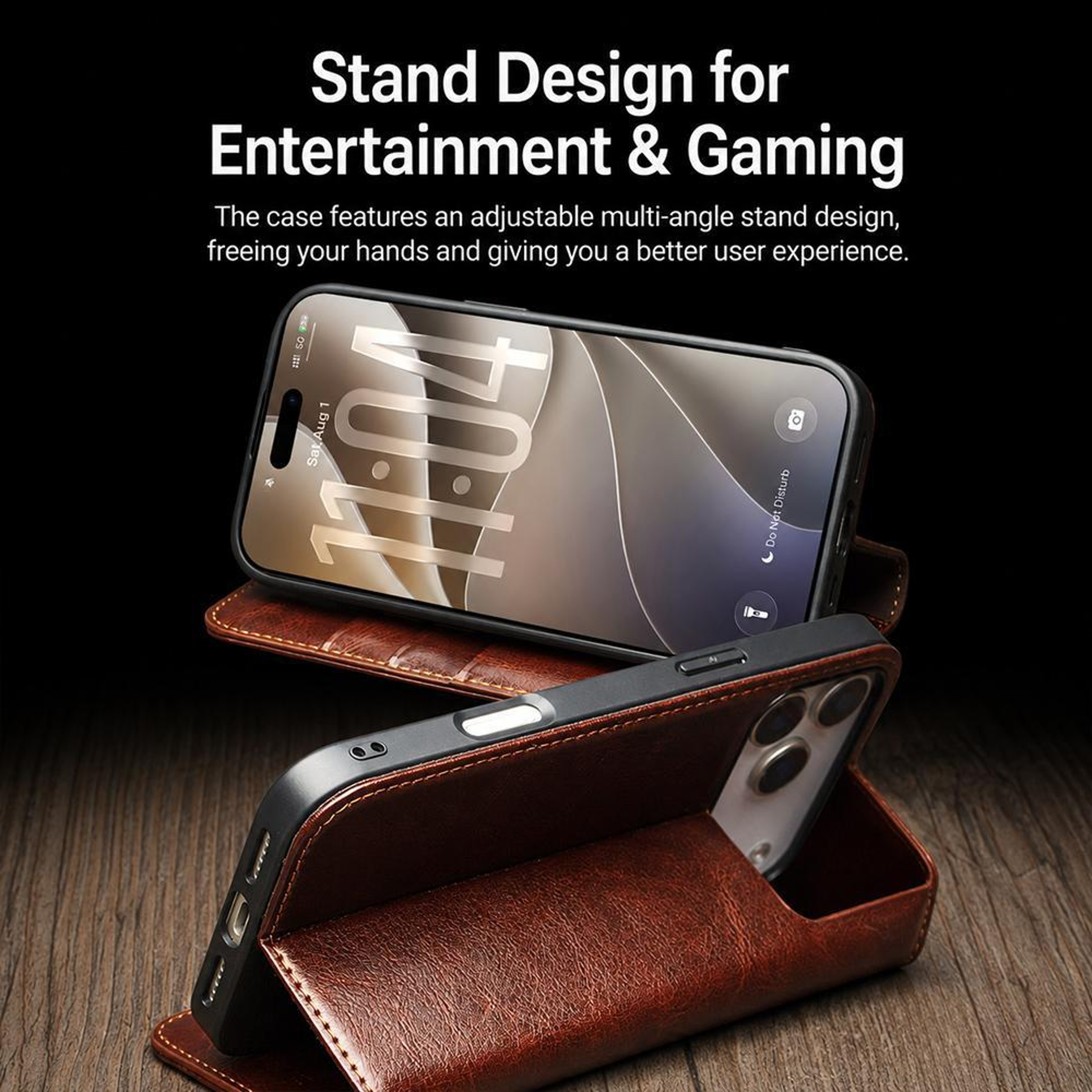 Genuine Leather Wallet Case For IPhone 18 Pro Max With Card Slots And Kickstand 7