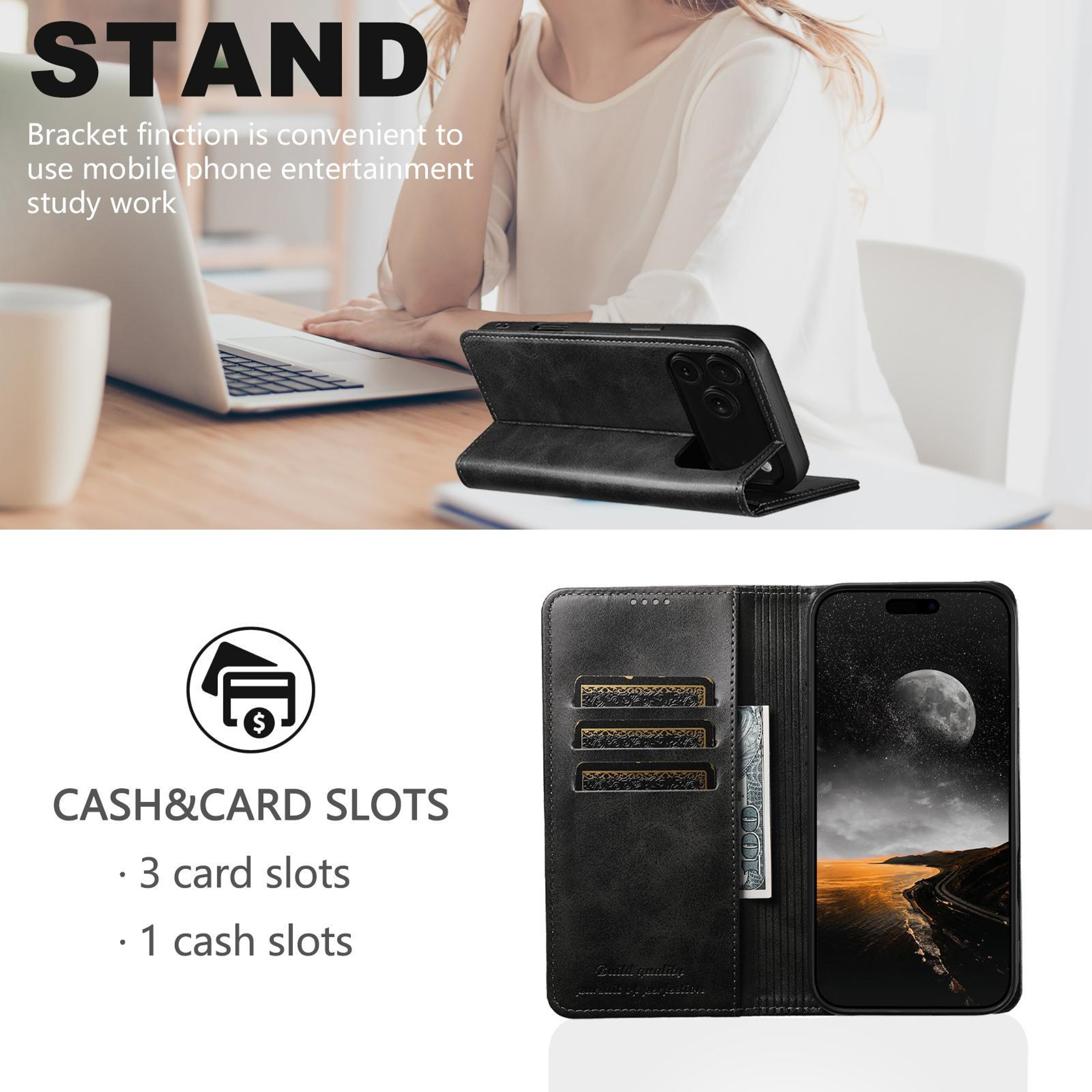 IPhone 18 Pro Max PU Leather Flip Wallet Case With Card Slots And Horizontal Stand 4