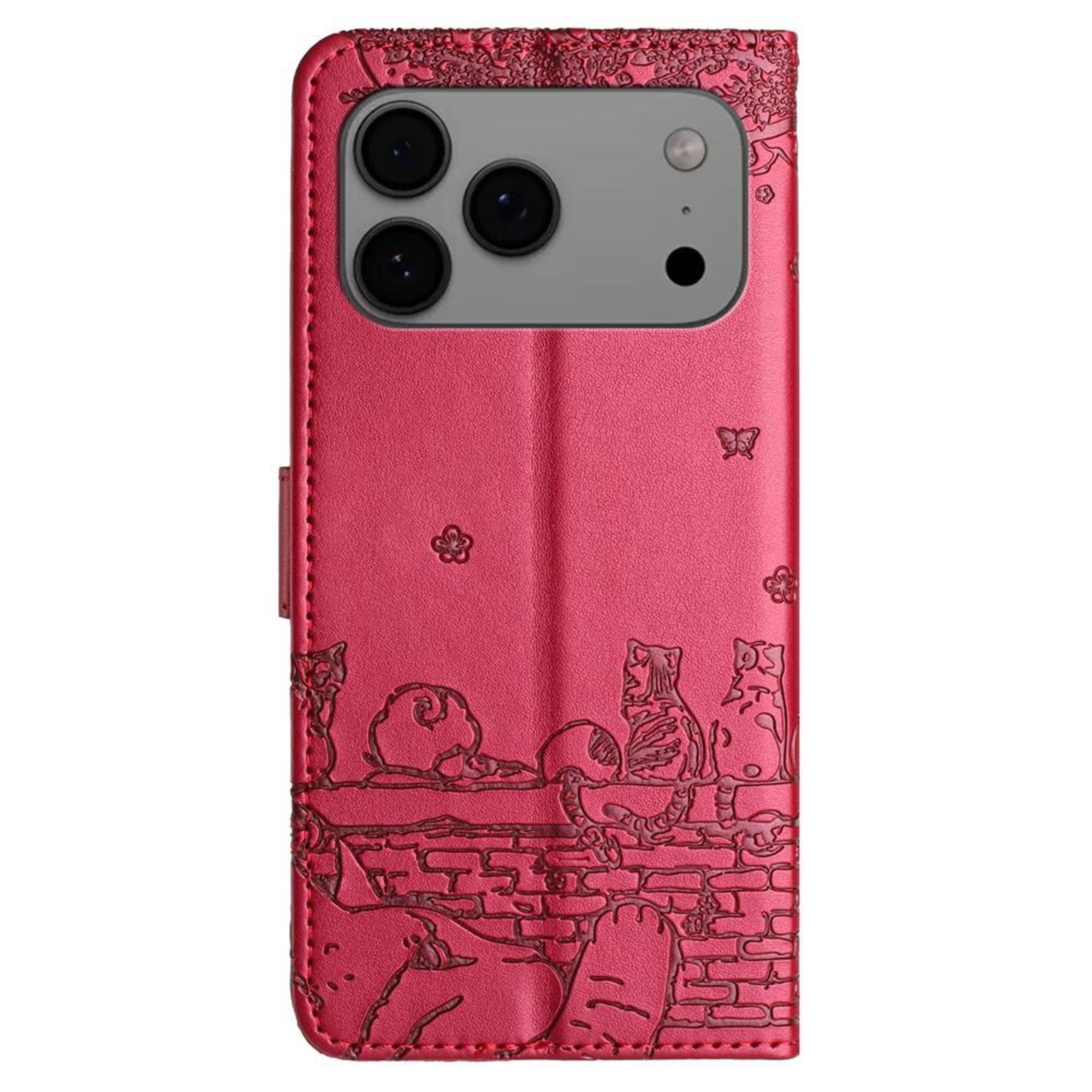 IPhone 18 Pro Cat Embossed Leather Wallet Case With Lanyard 2
