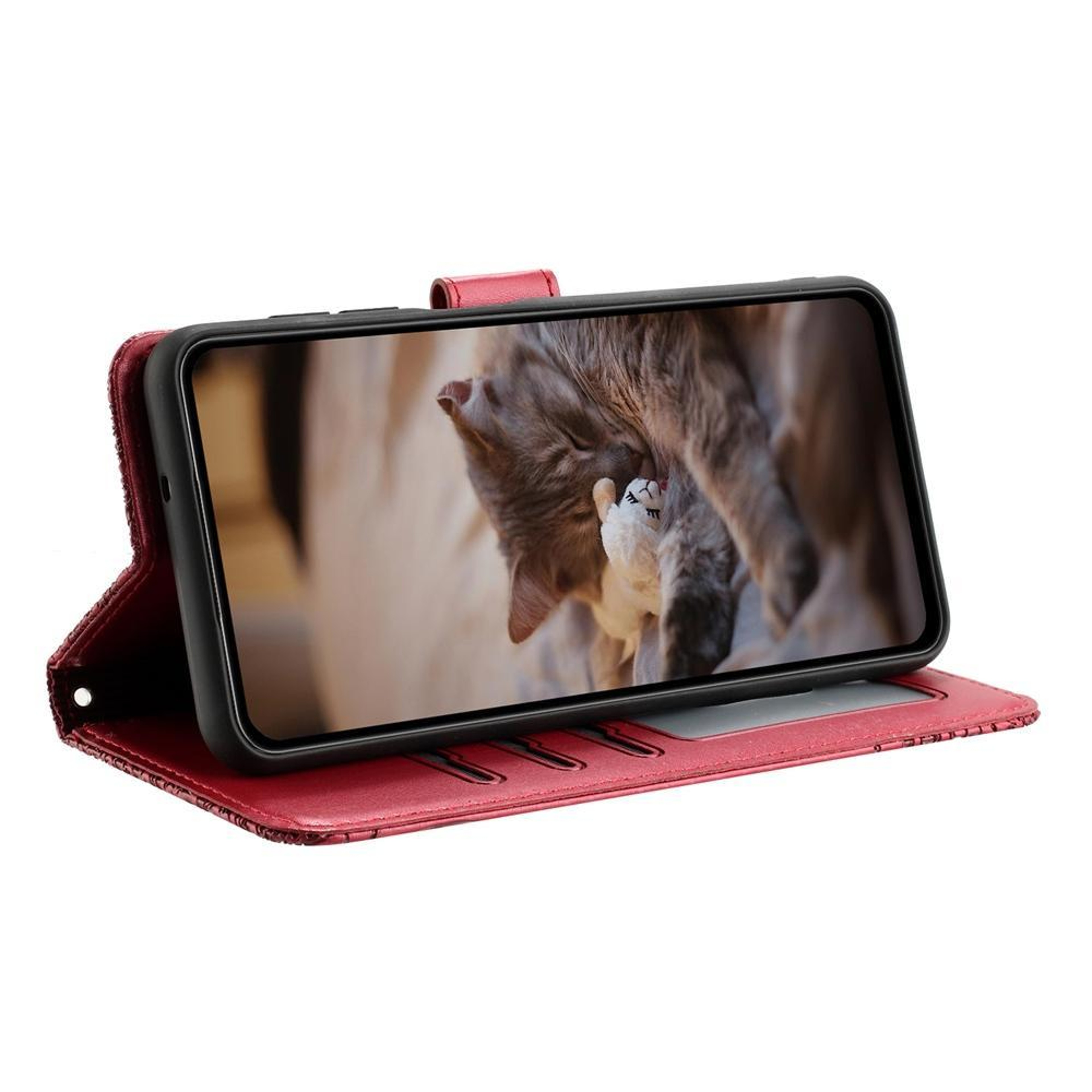 IPhone 18 Pro Cat Embossed Leather Wallet Case With Lanyard 4