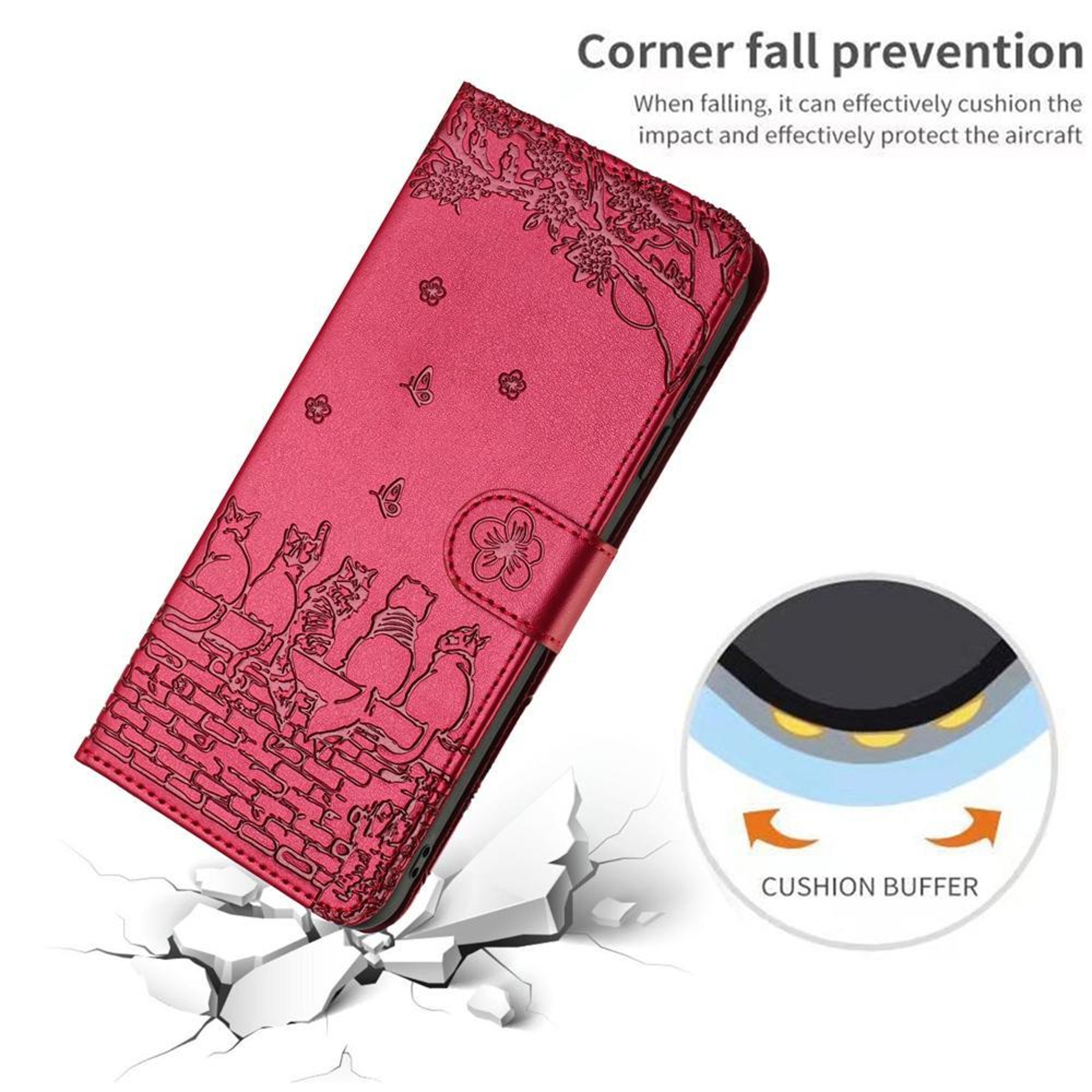 IPhone 18 Pro Cat Embossed Leather Wallet Case With Lanyard 6