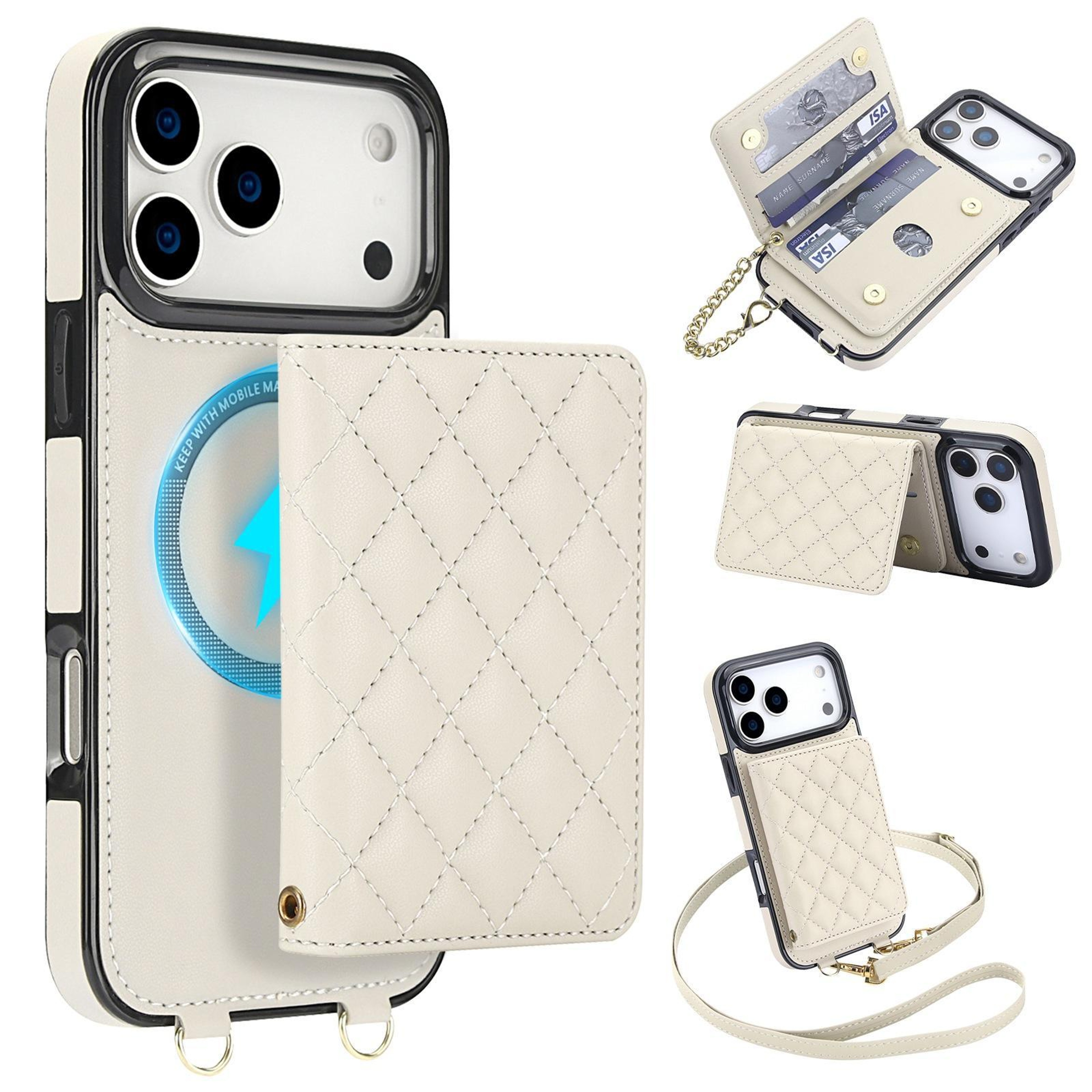 IPhone 18 Pro Wallet Case With Magnetic Charging Card Holder Crossbody And Wrist Straps 0