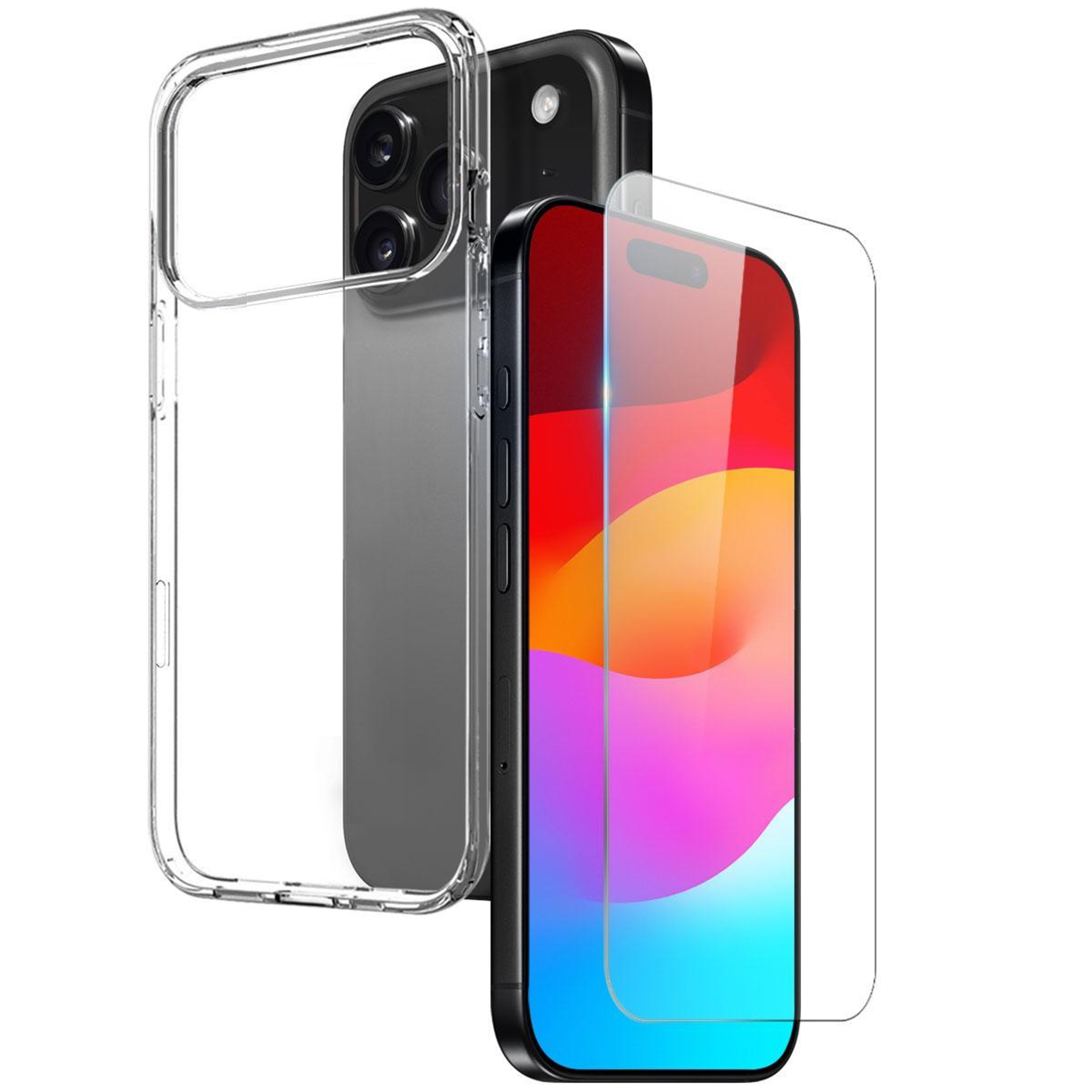 iPhone 18 Pro Clear TPU Case with Tempered Glass Screen and Camera Lens Protection – view 1