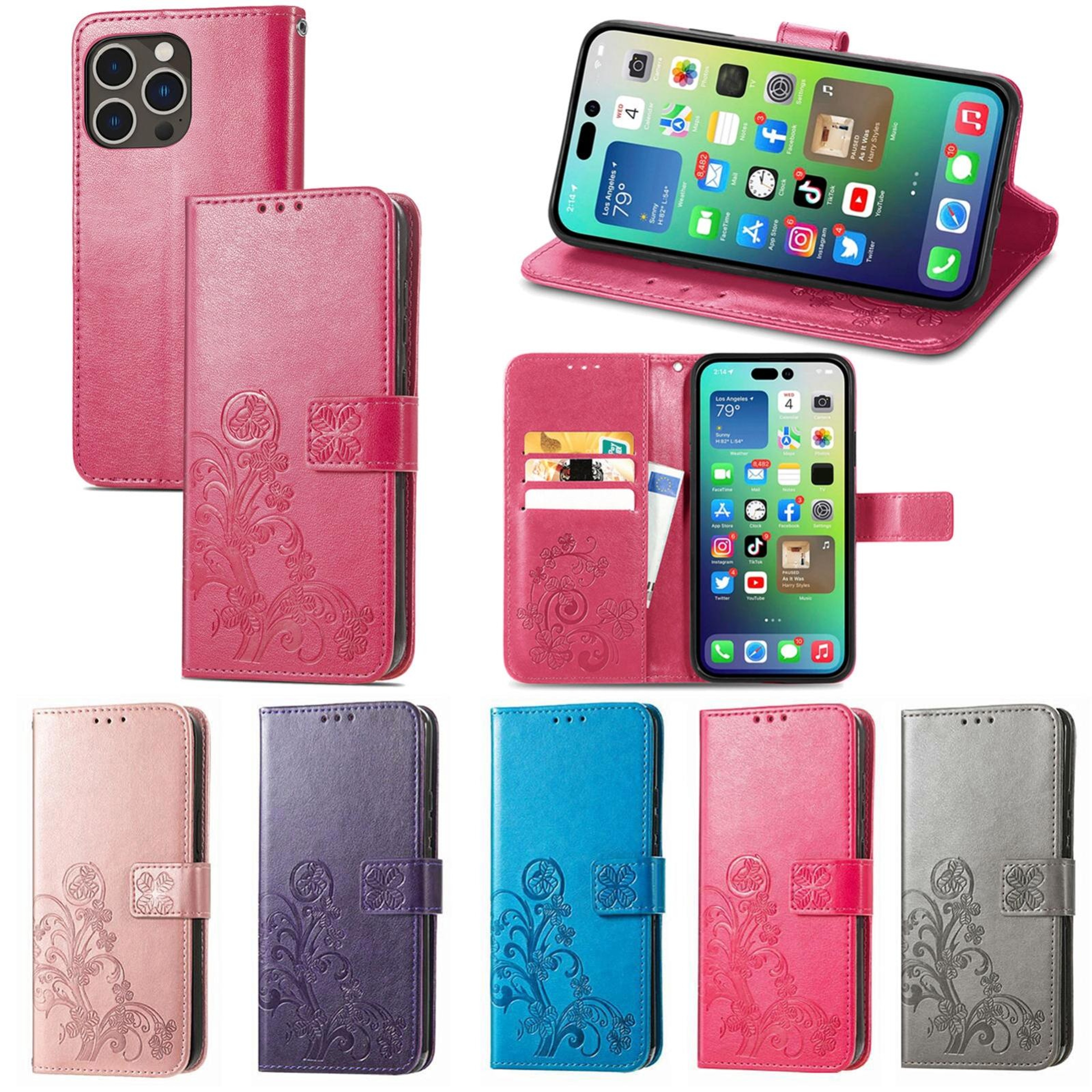 FourLeaf Clasp Embossed Wallet Case For IPhone 18 Pro 4