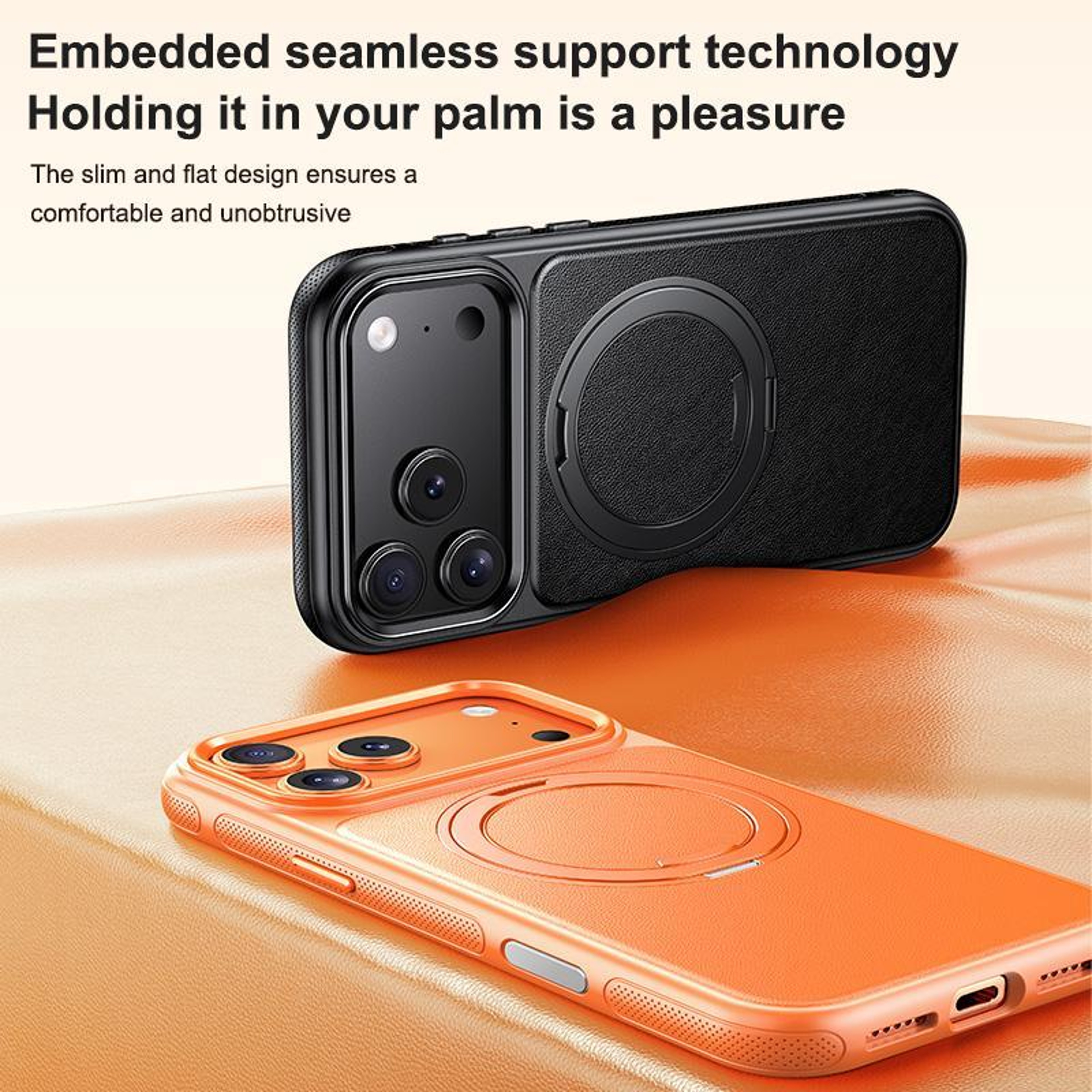 IPhone 18 Pro Leather Texture Magnetic Case With 360 Degree Rotating Holder 5