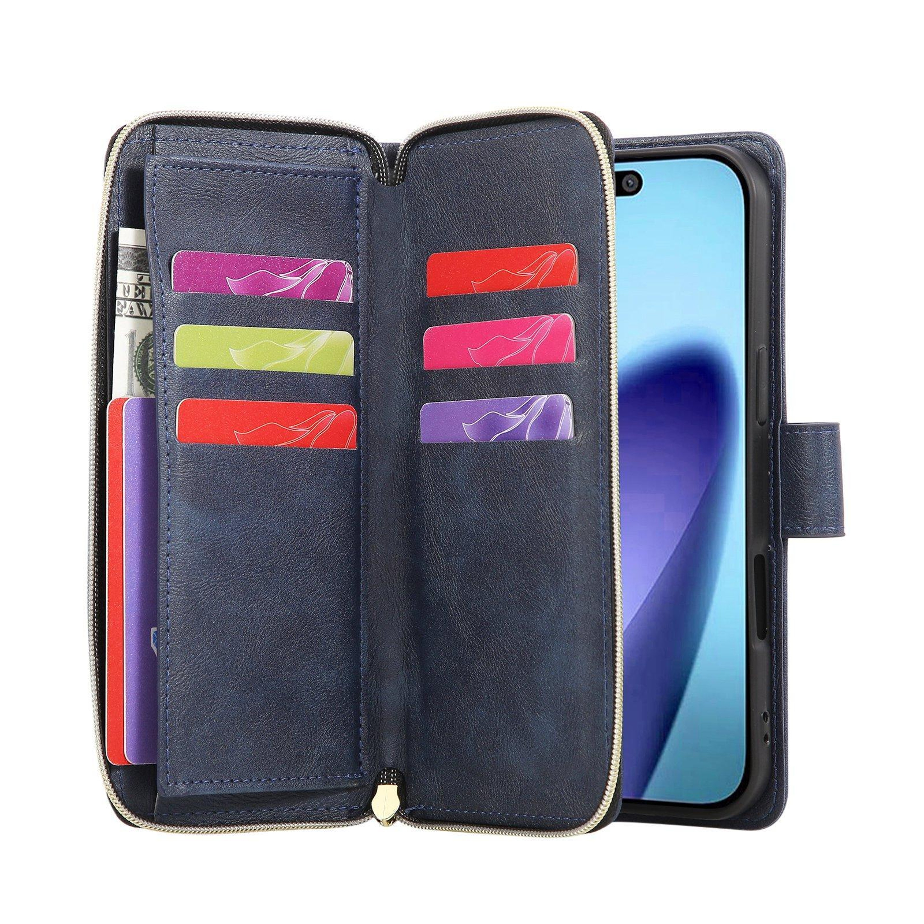 IPhone 18 Pro Max 9 Card Slot PU Leather Zipper Wallet Phone Case With Stand 3