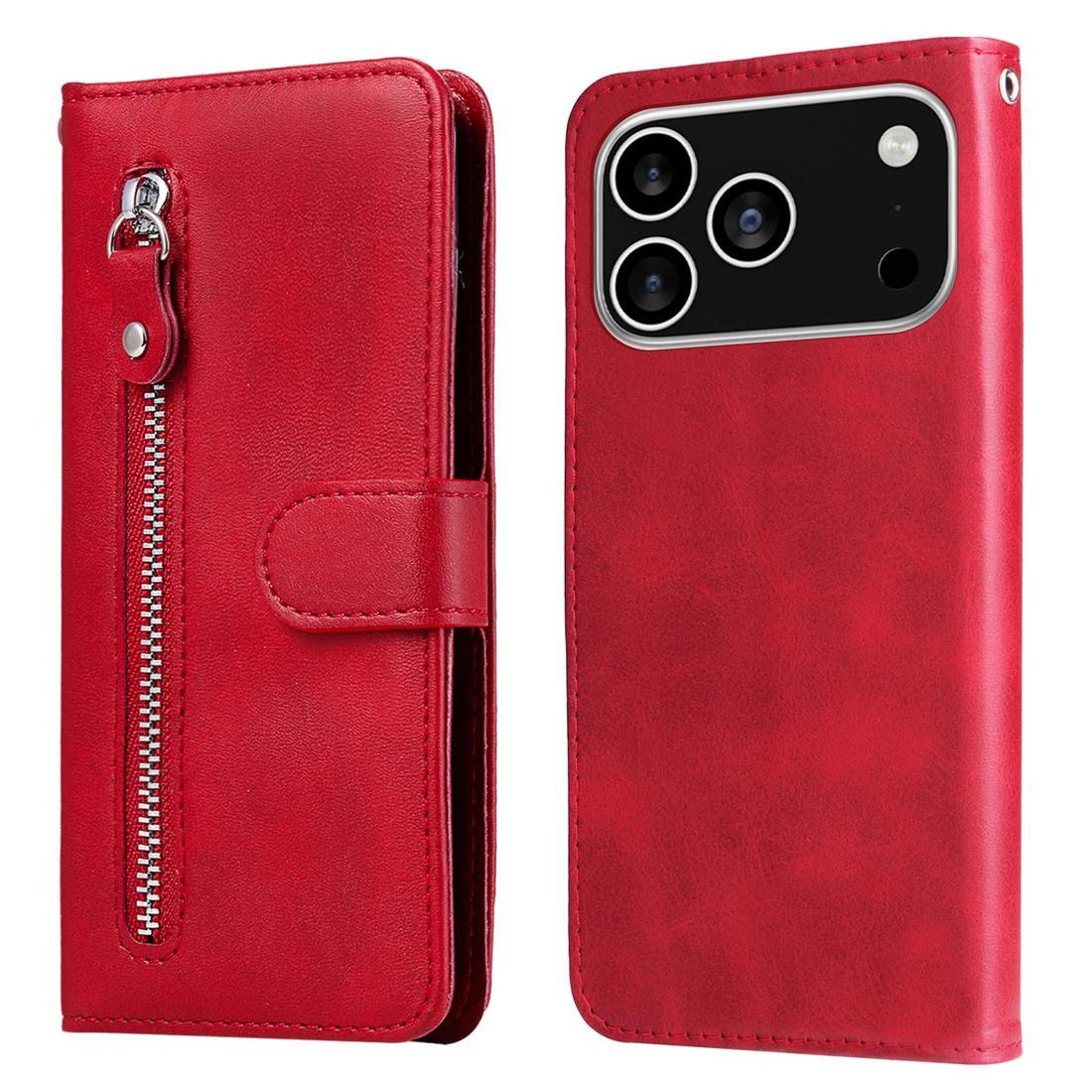 IPhone 18 Pro Calf Texture Leather Zipper Wallet Case With Card Slot And Stand 0