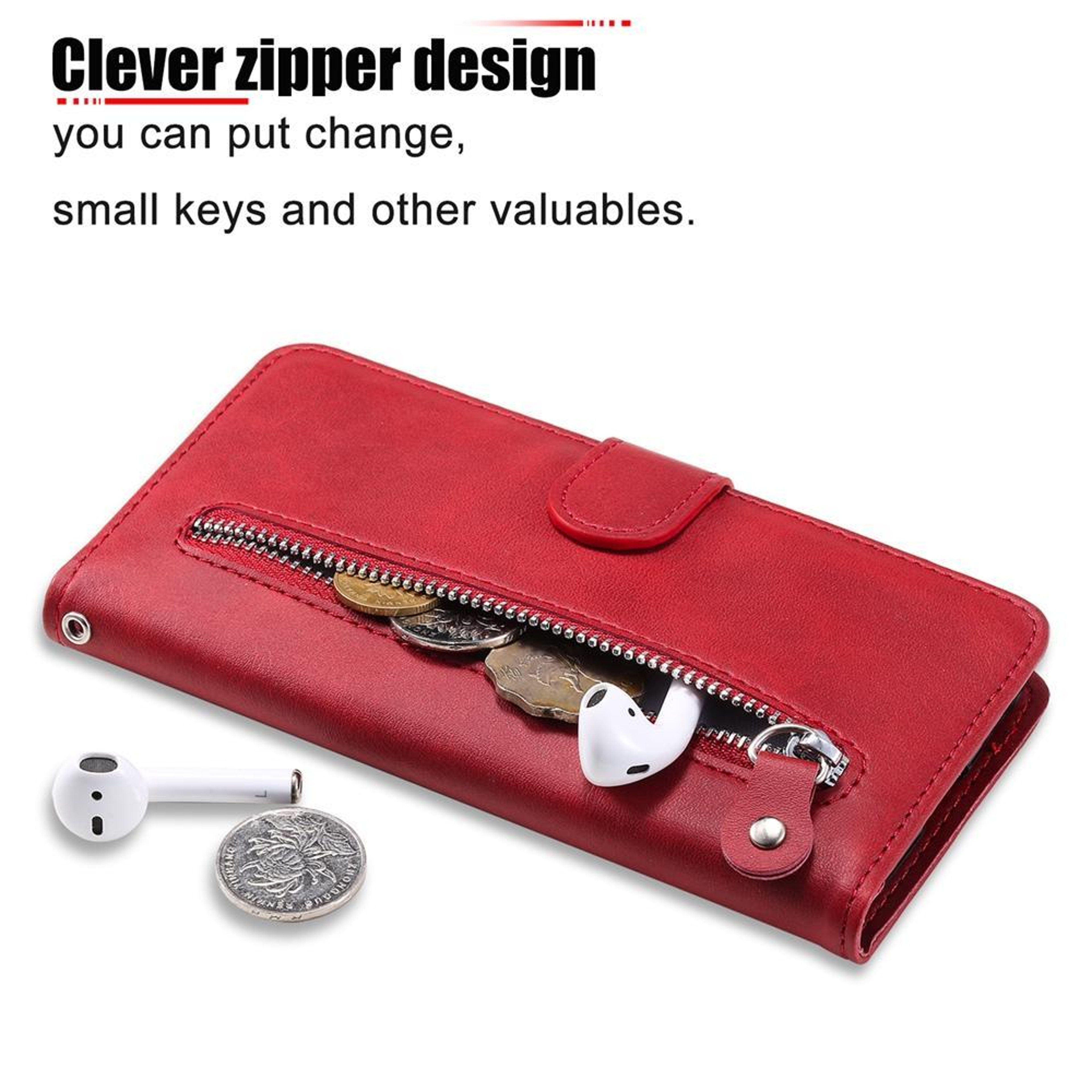 IPhone 18 Pro Calf Texture Leather Zipper Wallet Case With Card Slot And Stand 4