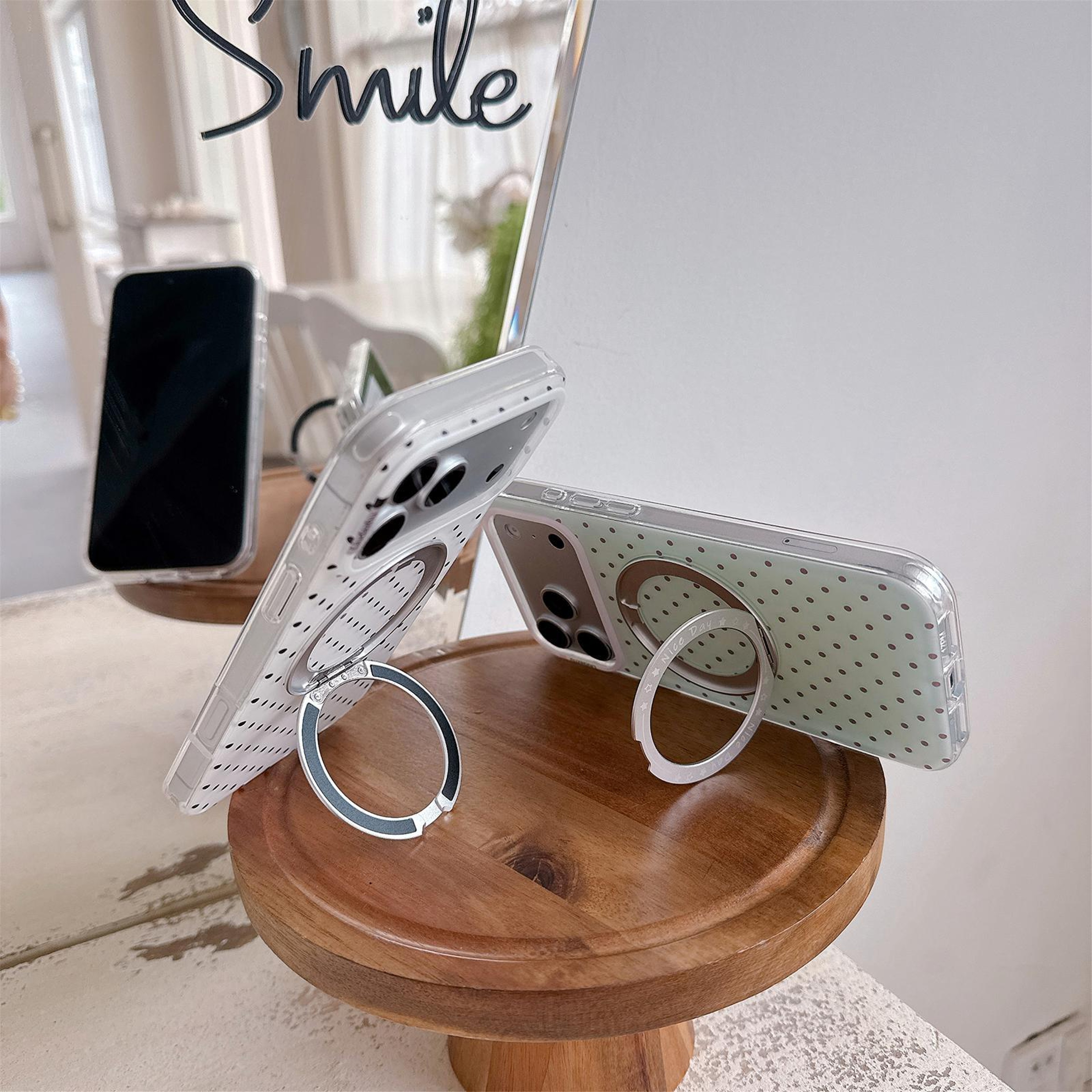 IPhone 18 Pro Max Magnetic Case With 360 Rotating Ring Stand And Point Pattern 3