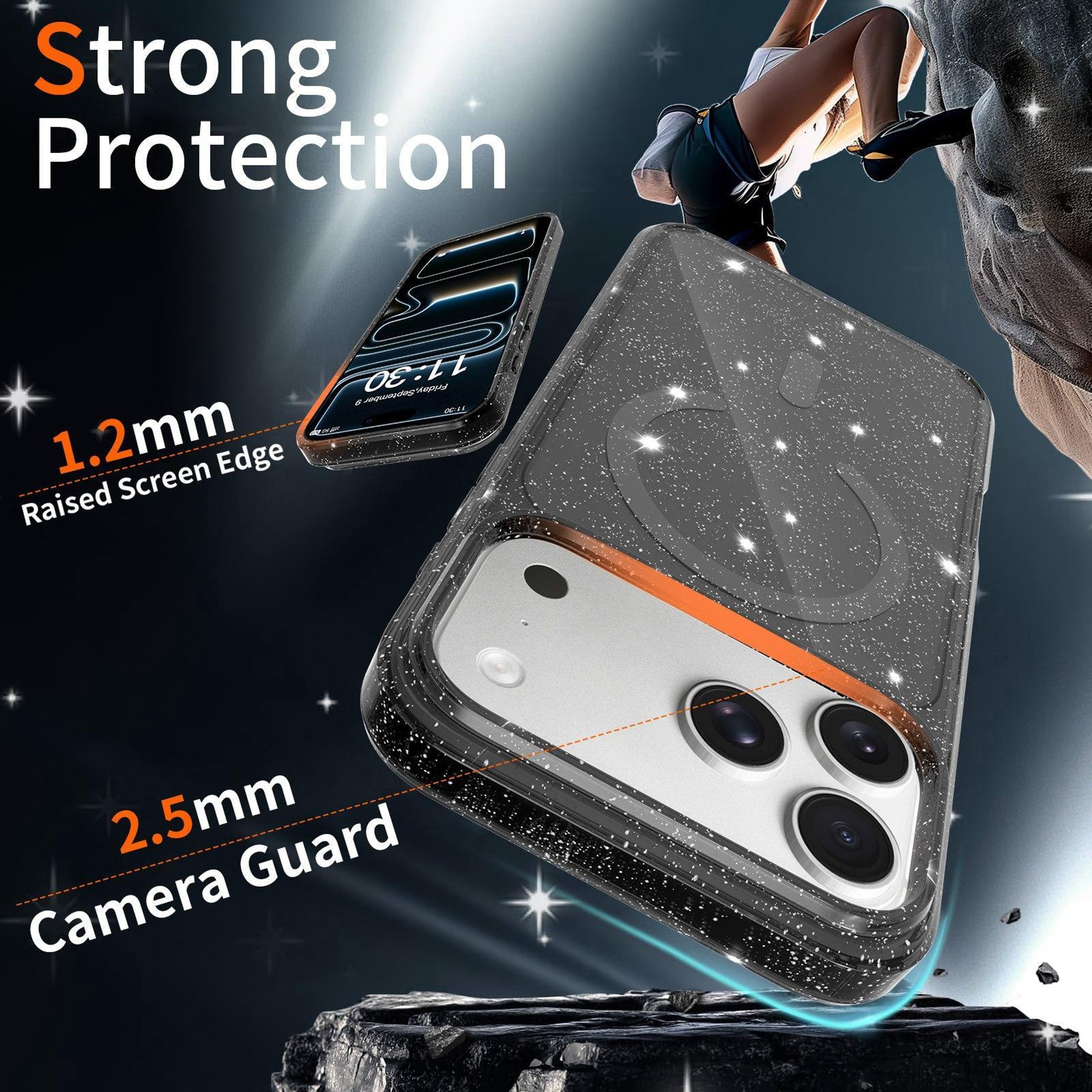 IPhone 18 Pro Clear Glitter Magnetic PC TPU Phone Case 1