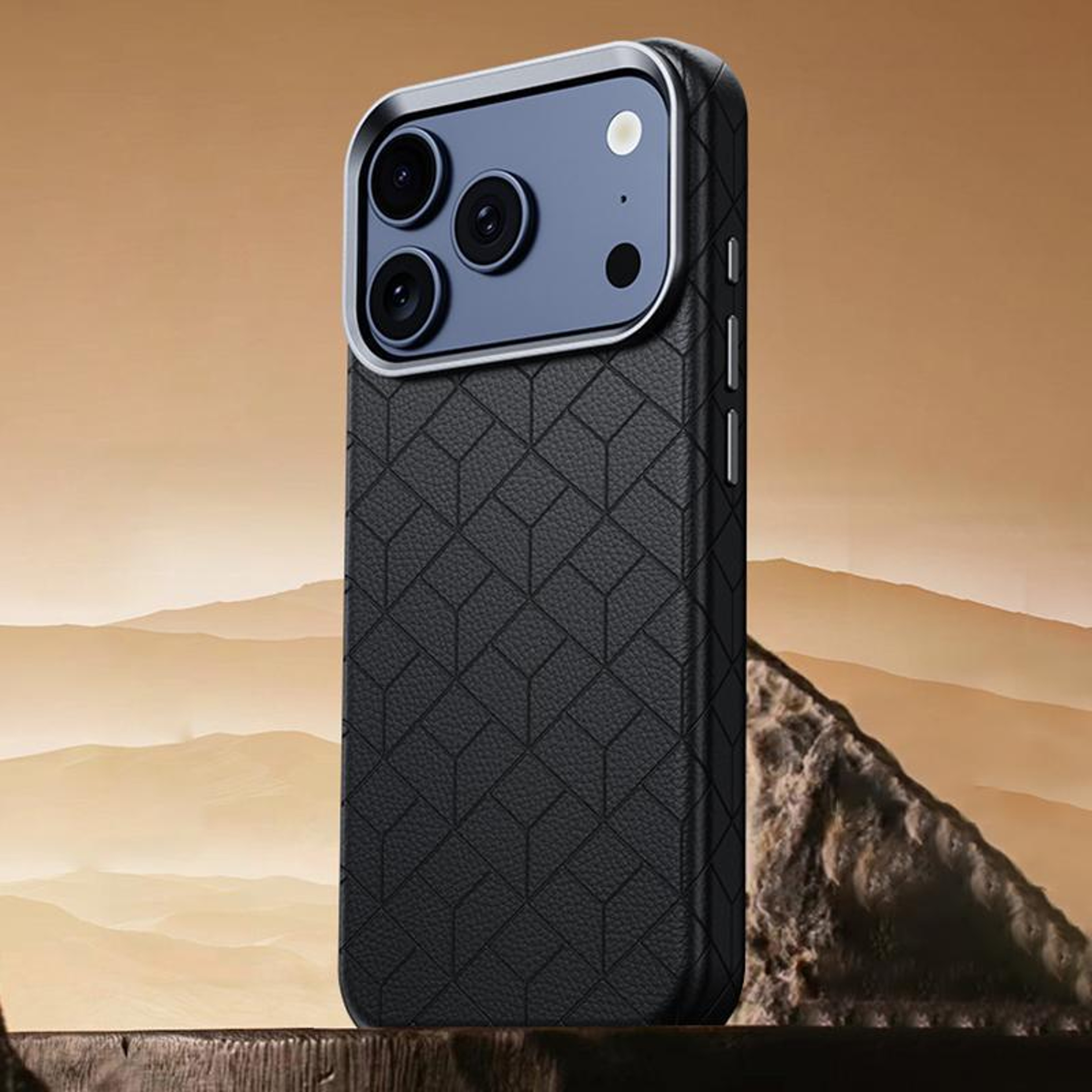 18 Pro Magnetic Phone Case With Embossed Grid Pattern And Metal Frame 0