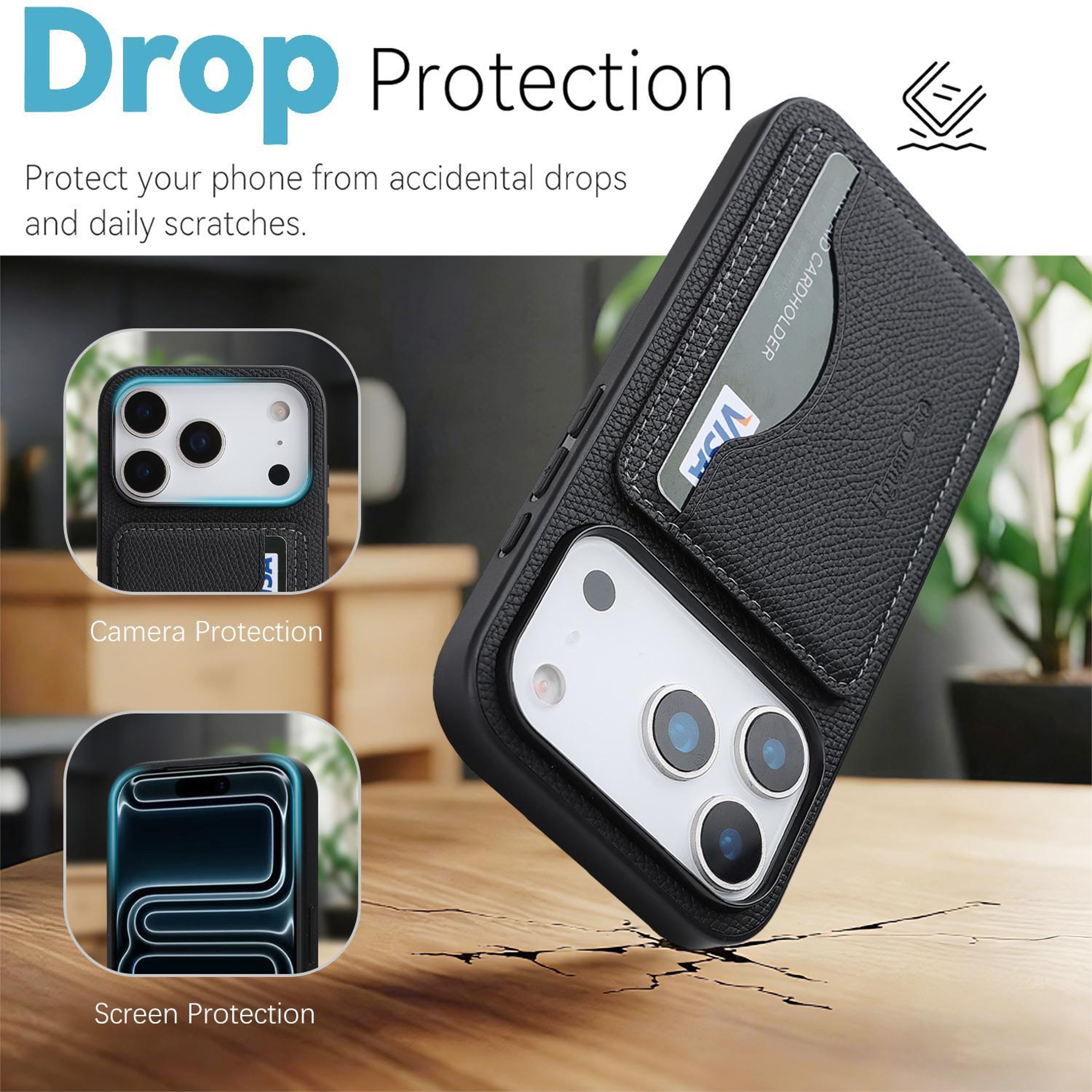 Retro PU Leather Magnetic Card Holder Phone Case For 18 Pro 4