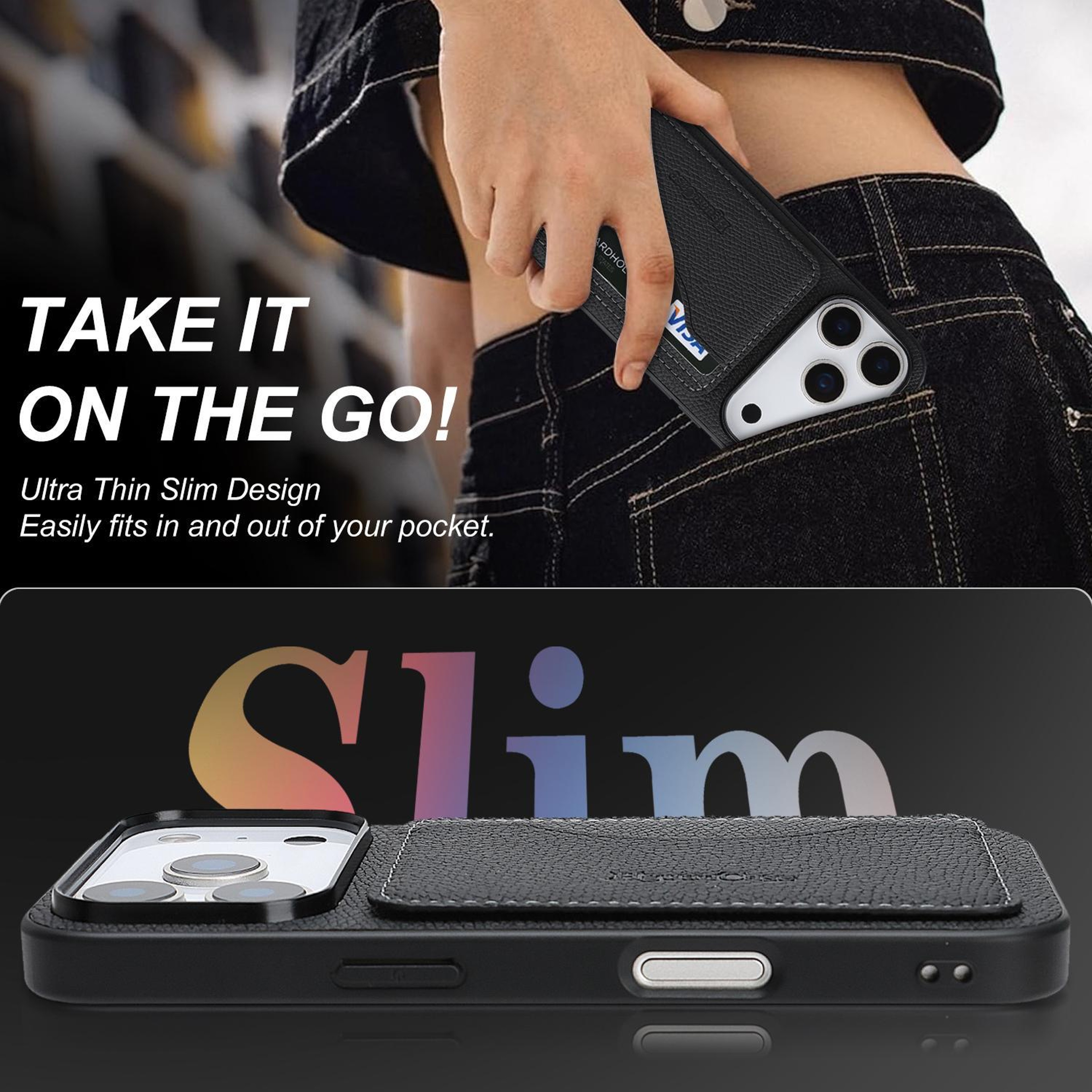 IPhone 18 Pro Max Vegan Leather Magnetic Card Holder Case With Adjustable Kickstand 5