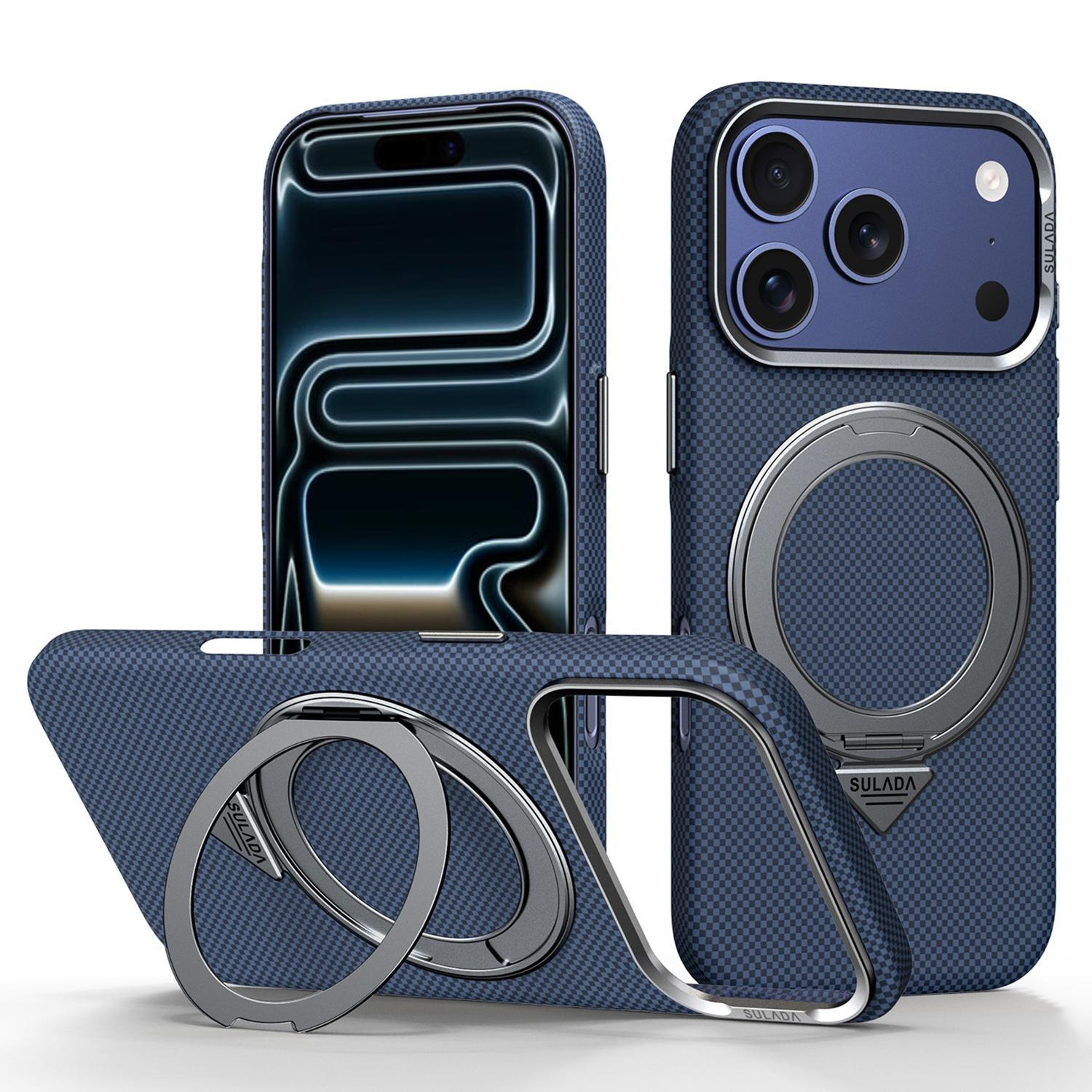 IPhone 18 Pro Kevlar Textured Magnetic Case With 360 Degree Rotating Holder 0