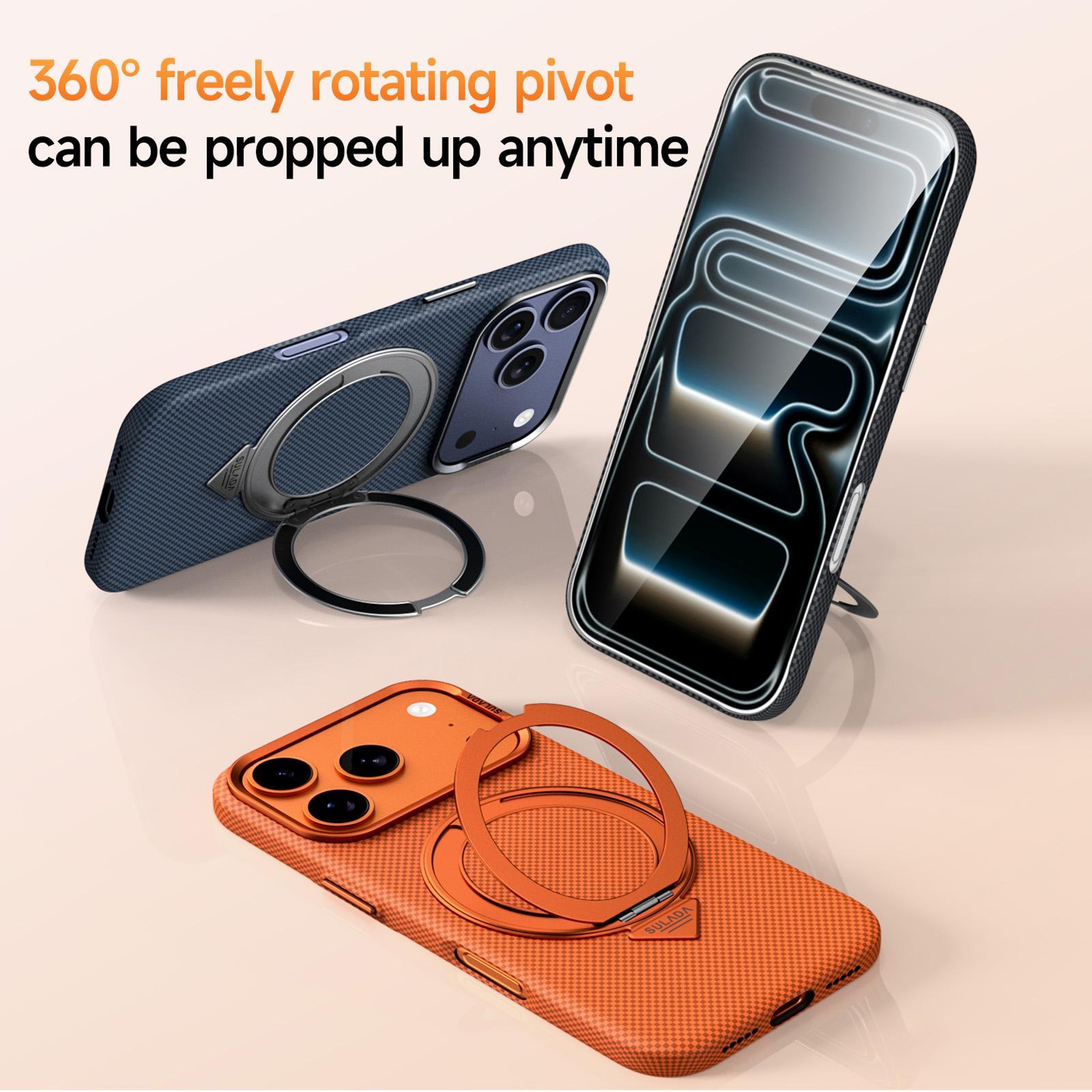 IPhone 18 Pro Max KevlarTextured Magnetic Case With 360Degree Rotating Holder 2