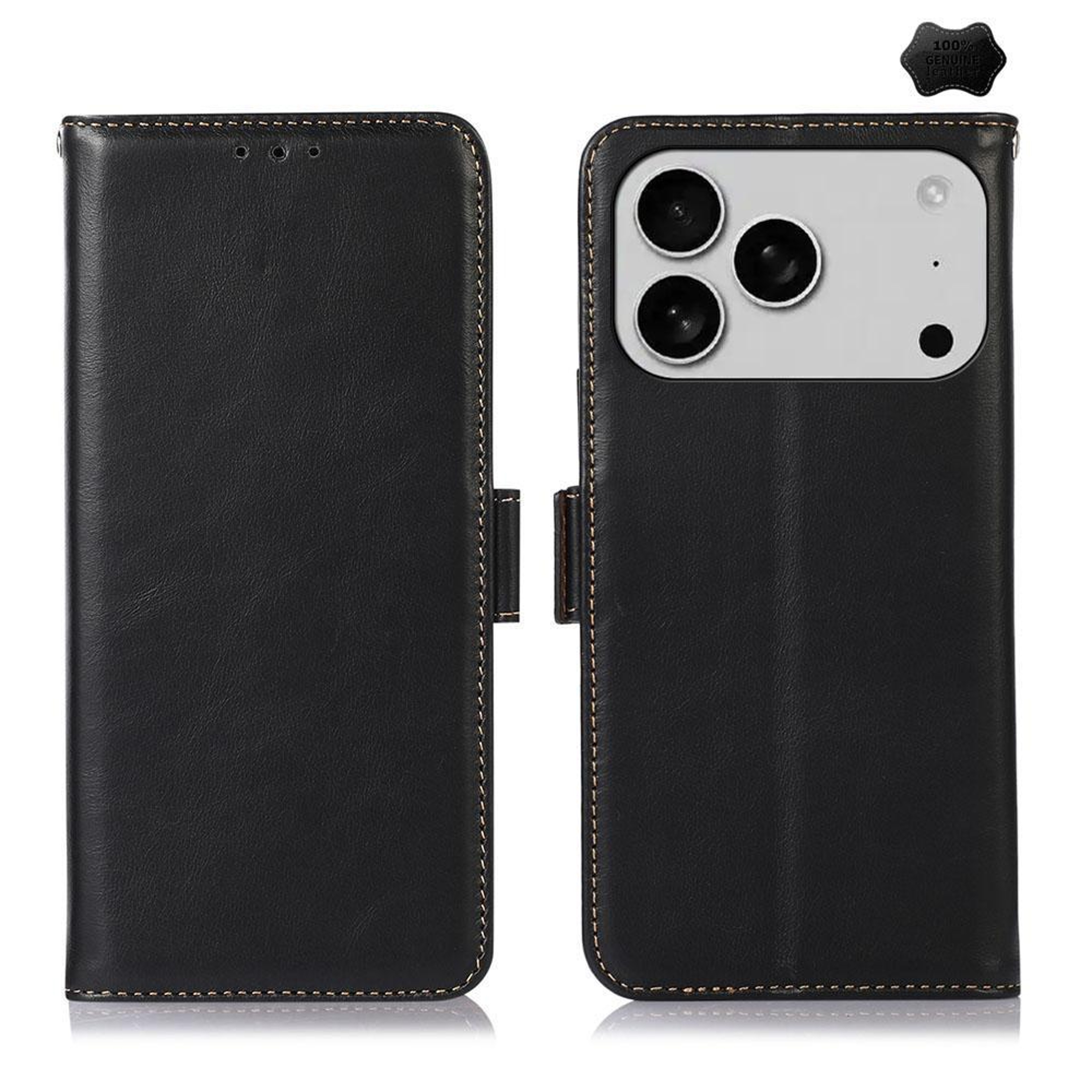IPhone 18 Pro Max Crazy Horse Cowhide Leather Wallet Case With Stand And RFID Shielding 0