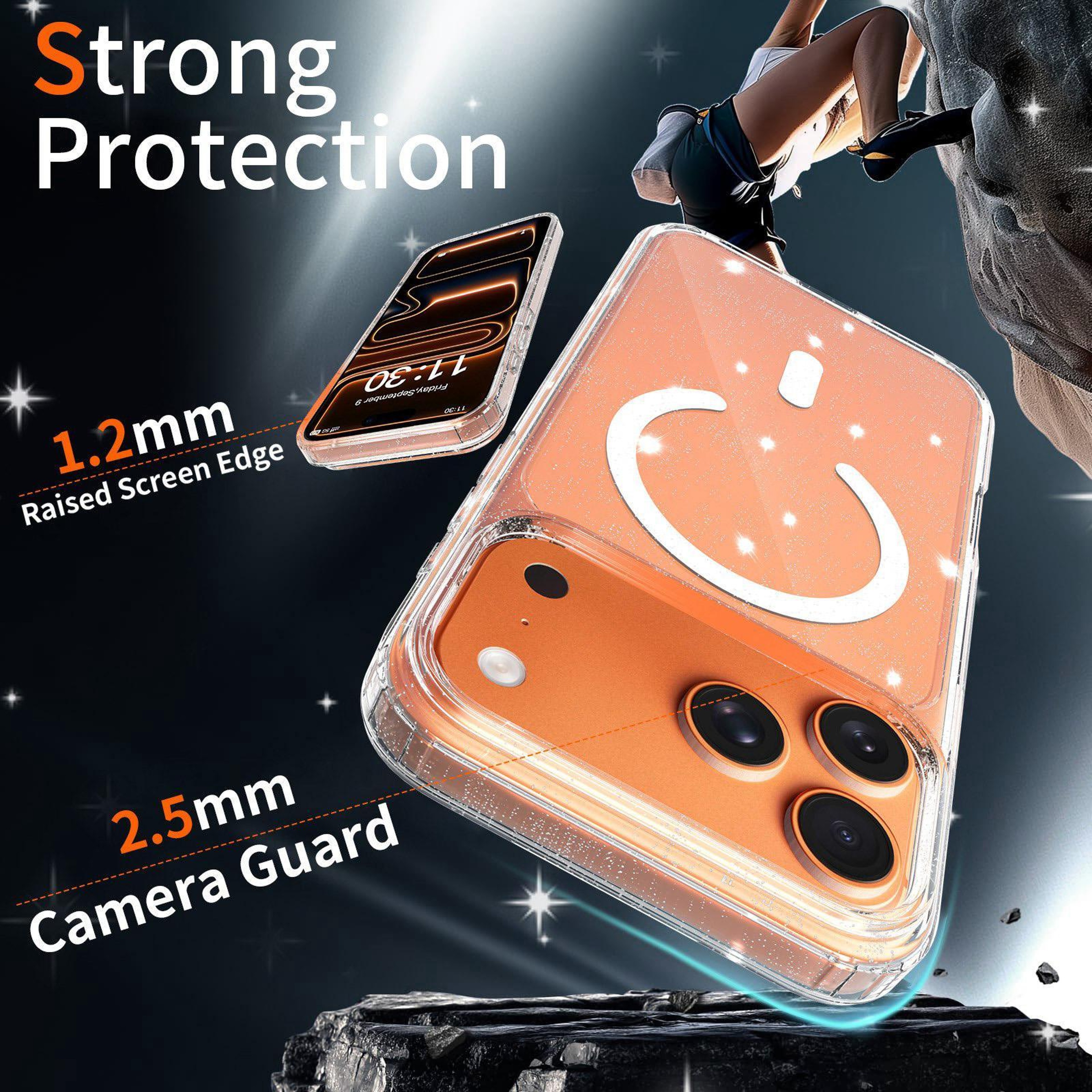 IPhone 18 Pro Max Clear Glitter Magnetic PC TPU Phone Case 1