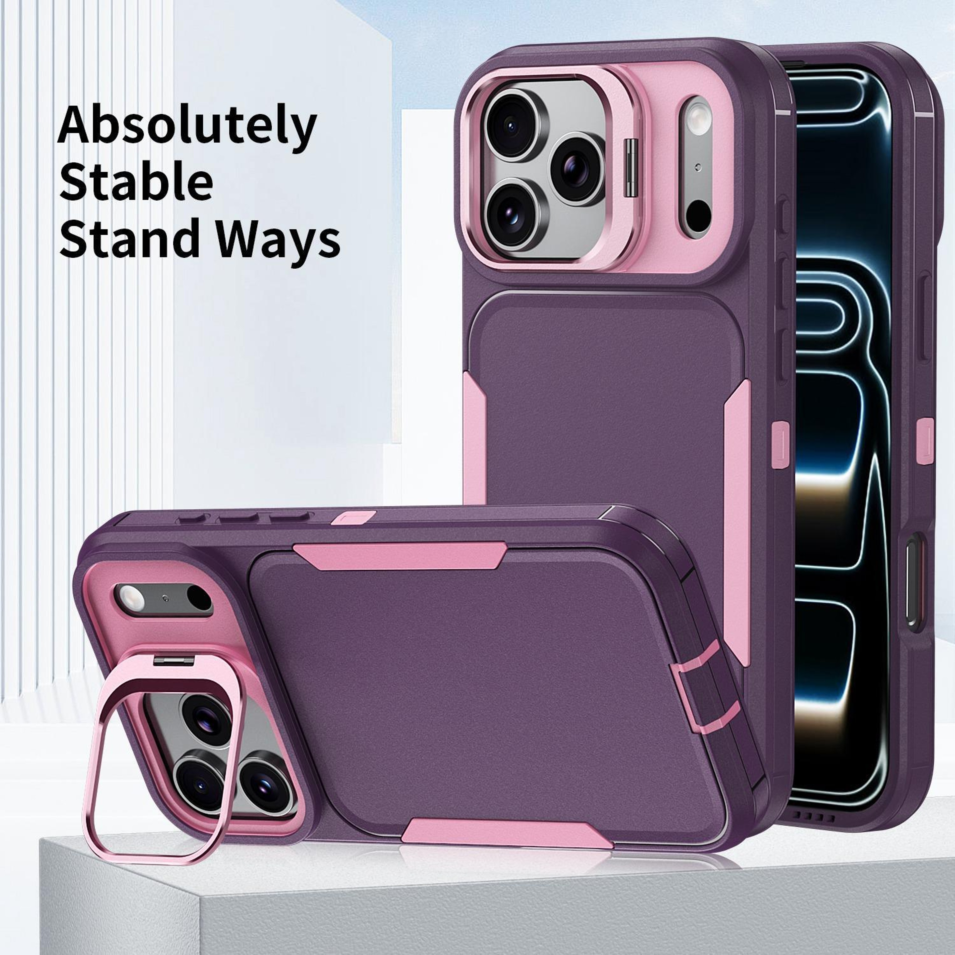 IPhone 18 Pro Lens Frame Holder Phone Case With Adjustable Hidden Holder 5