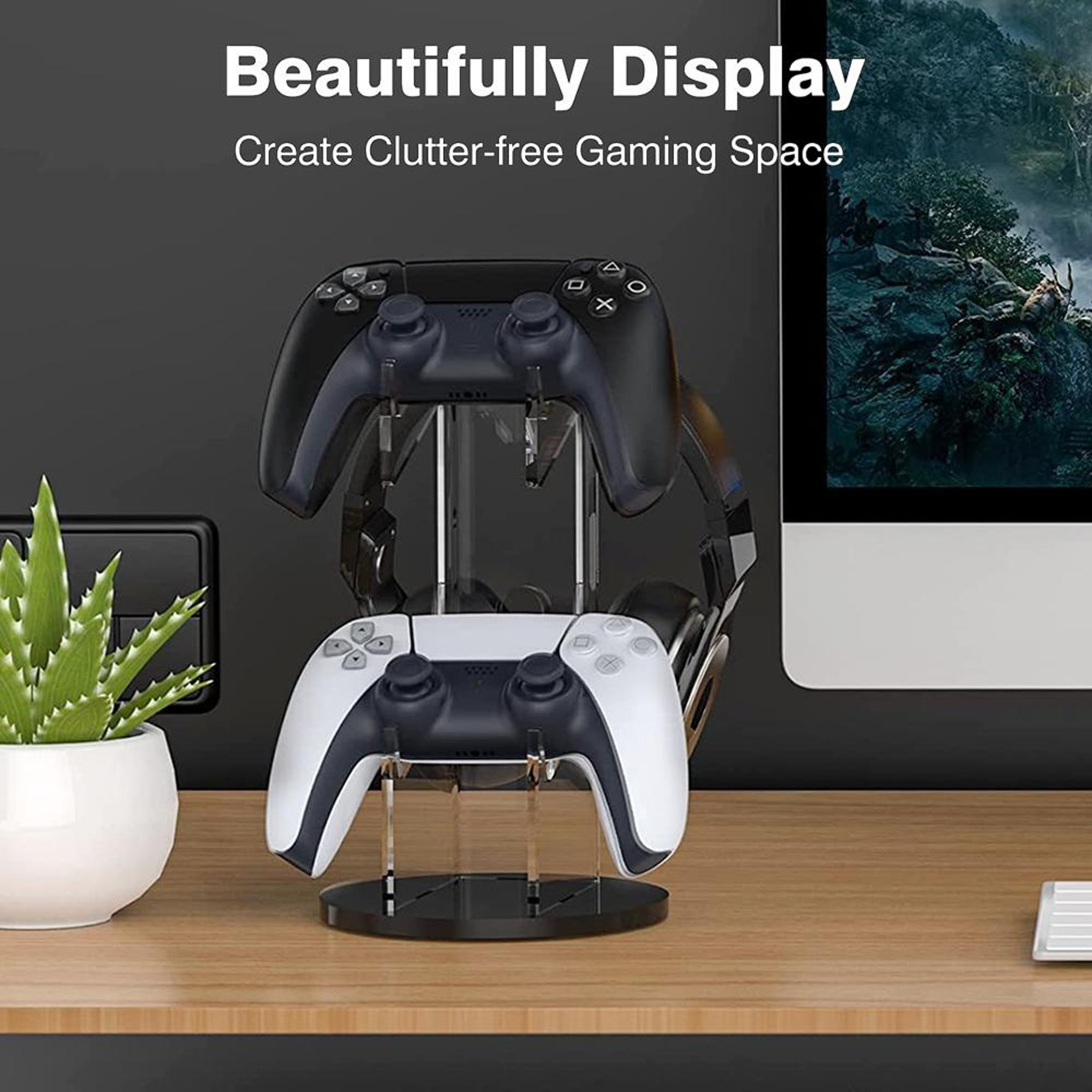 Dual Game Controller Stand with Acrylic Desktop Holder for PS5 PS4 PS3 and PS2 – view 4