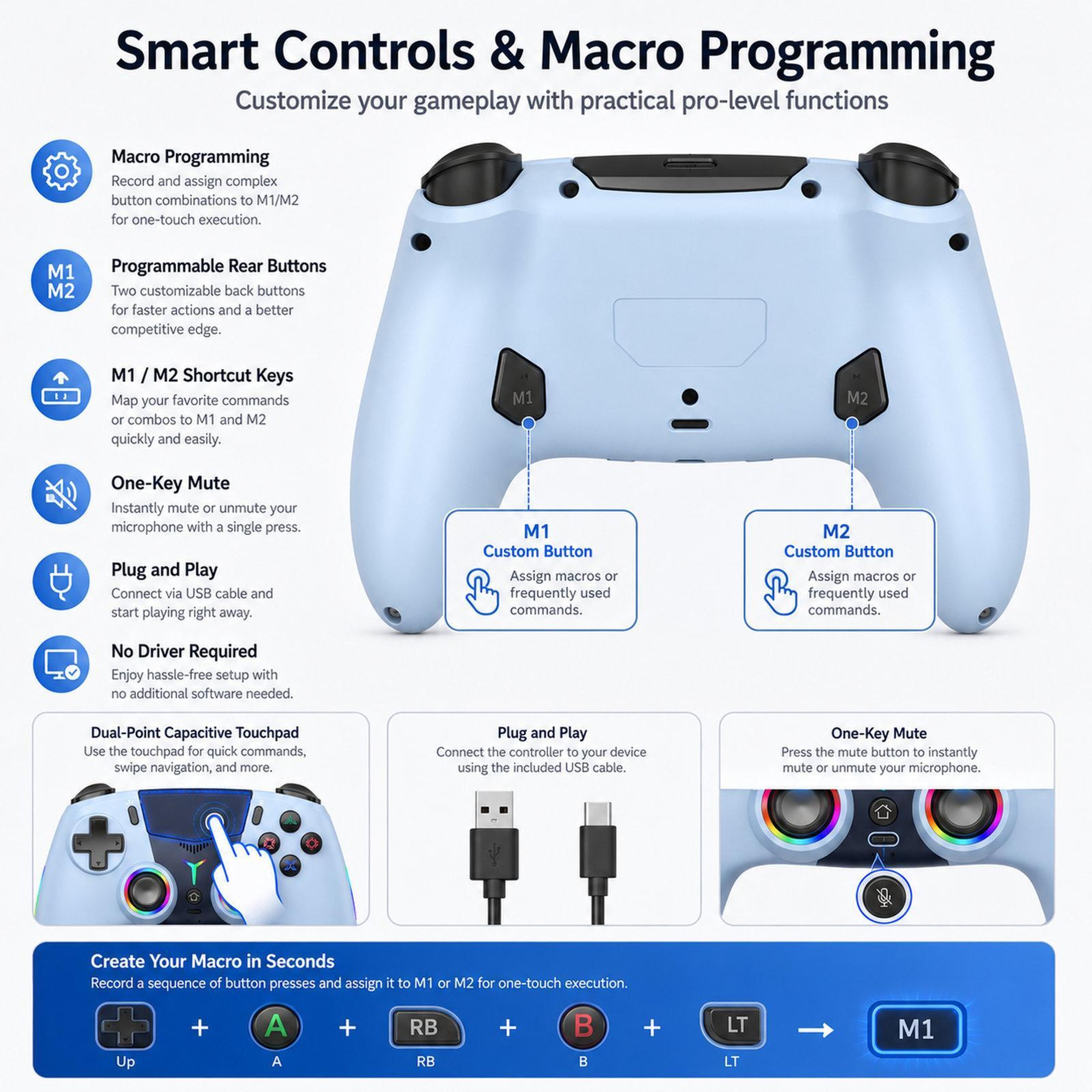 PS5 Wireless Controller with Hall Effect Joysticks RGB Lighting and Macro Programming – view 6