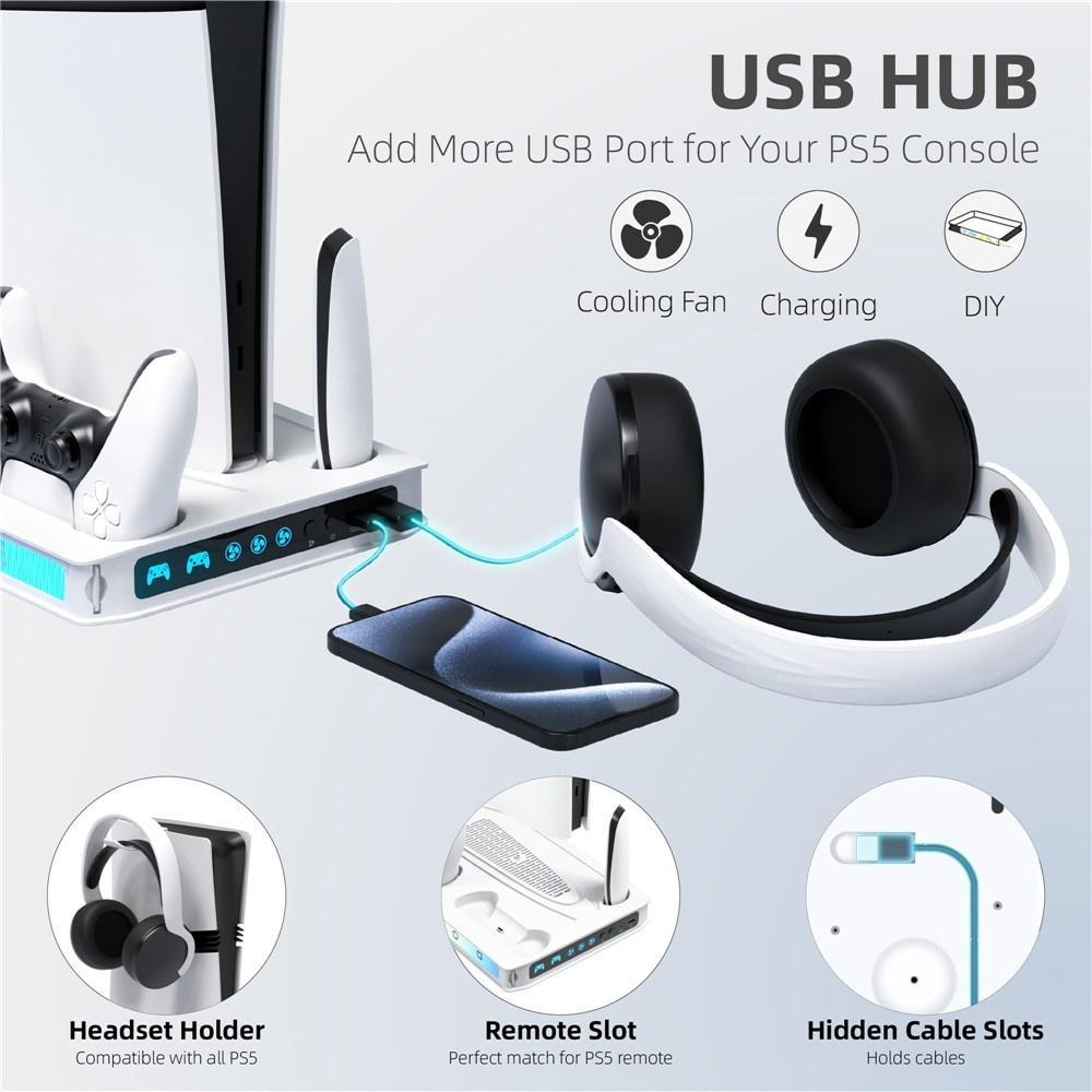 Game Console Cooling Fan Base and Dual Controller Charging Stand – view 7