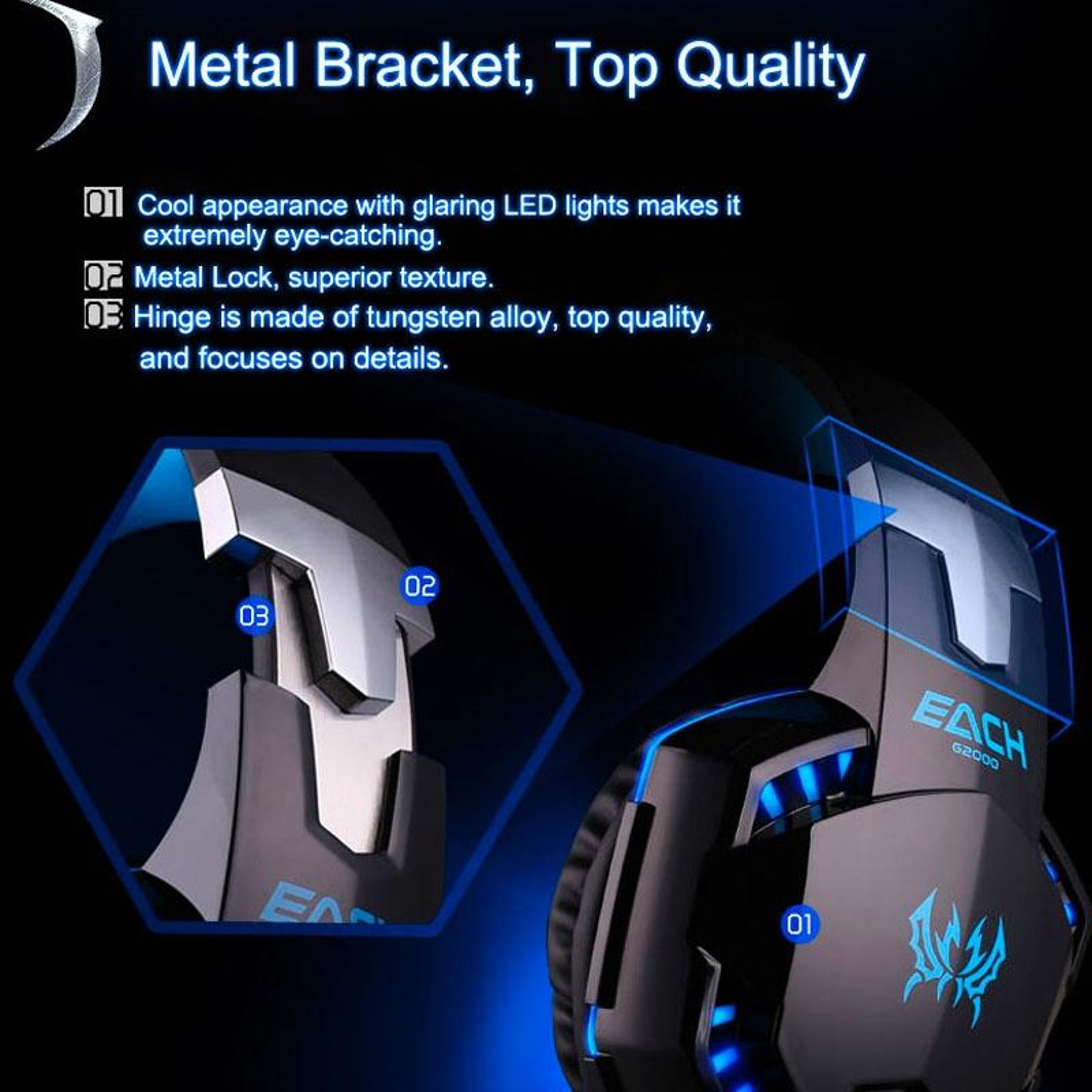 G2000 Wired OverEar Gaming Headset With 50mm Drivers Microphone And LED Lights 8