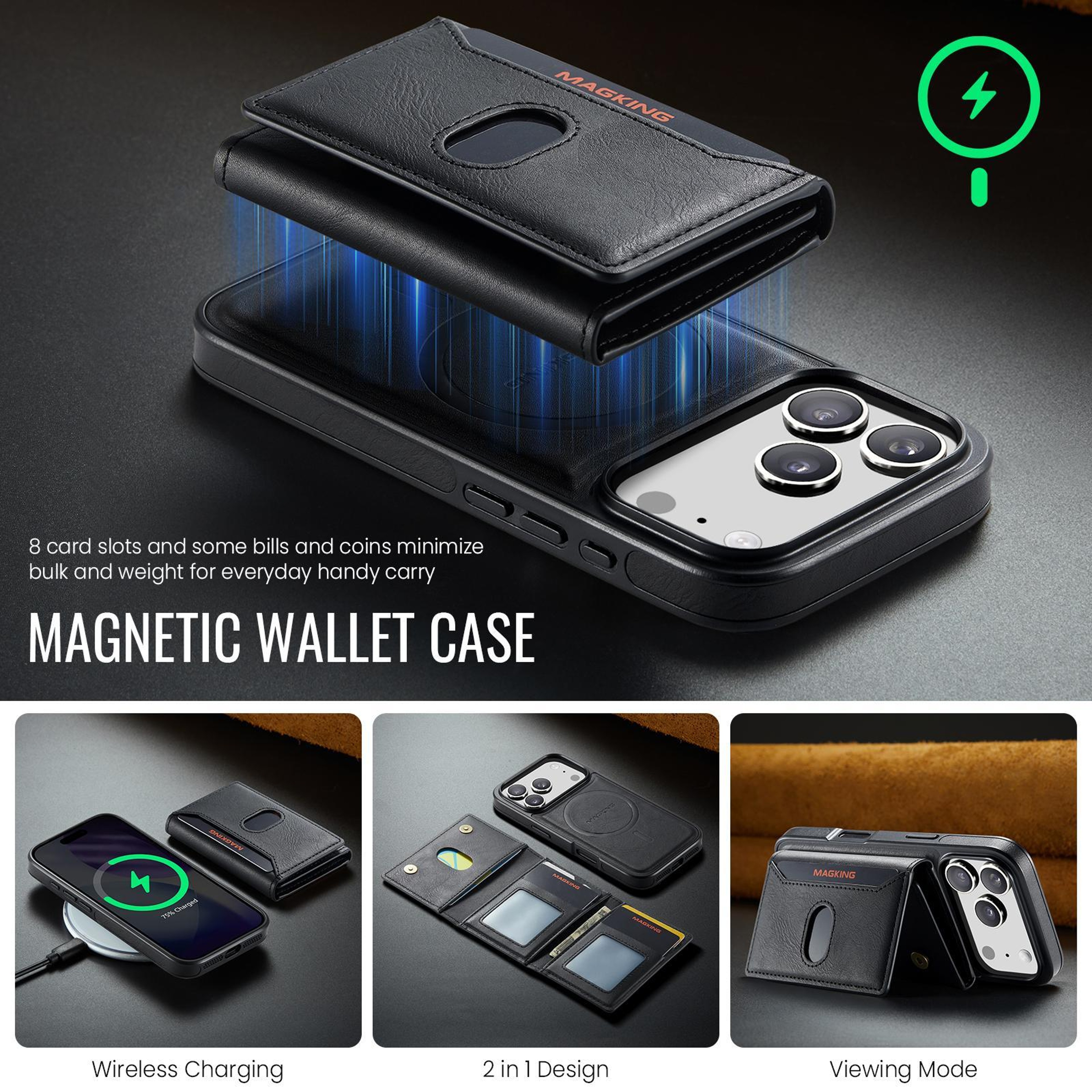 IPhone 18 Pro RFID TriFold Magnetic Wallet Case With Detachable Card Holder 3