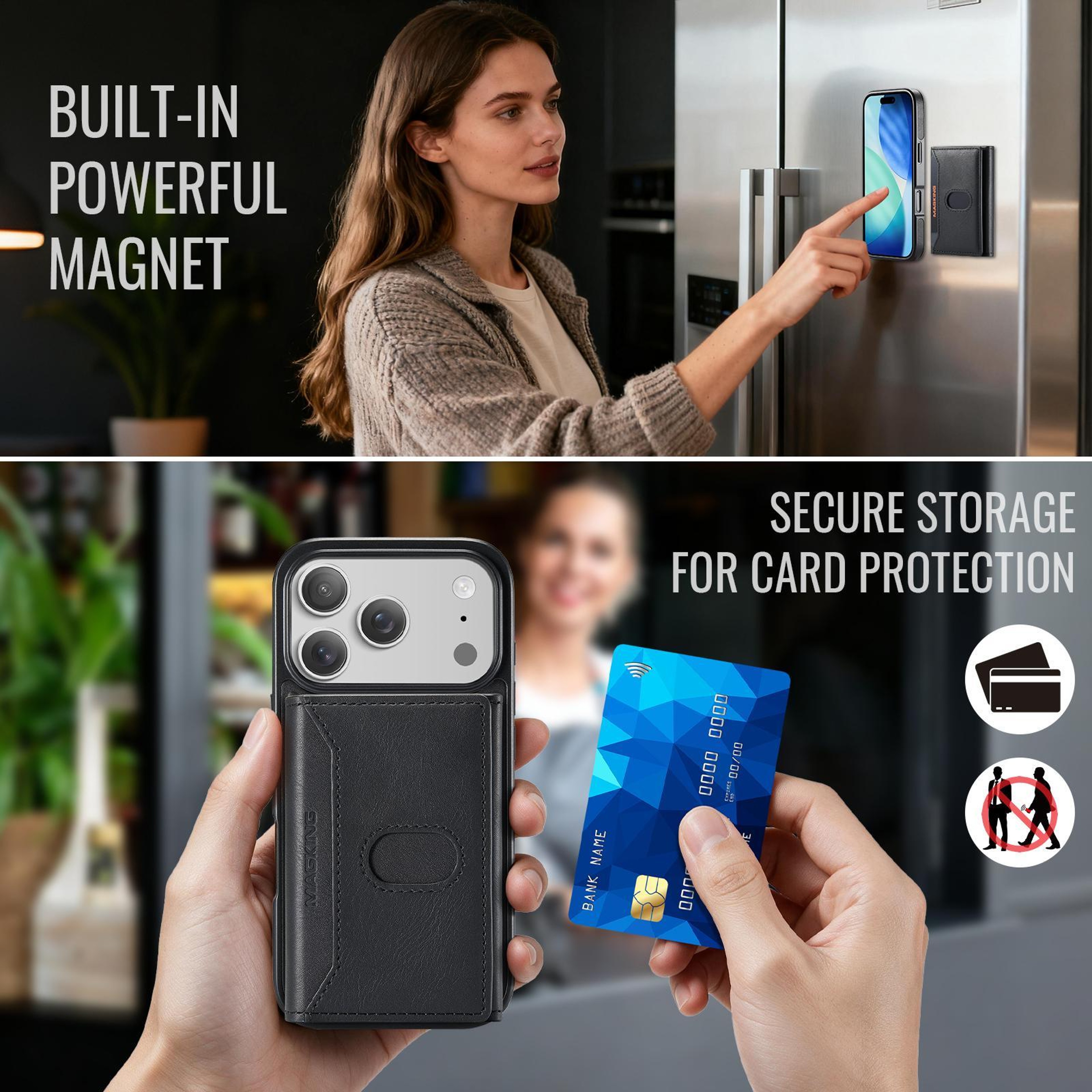 IPhone 18 Pro RFID TriFold Magnetic Wallet Case With Detachable Card Holder 6