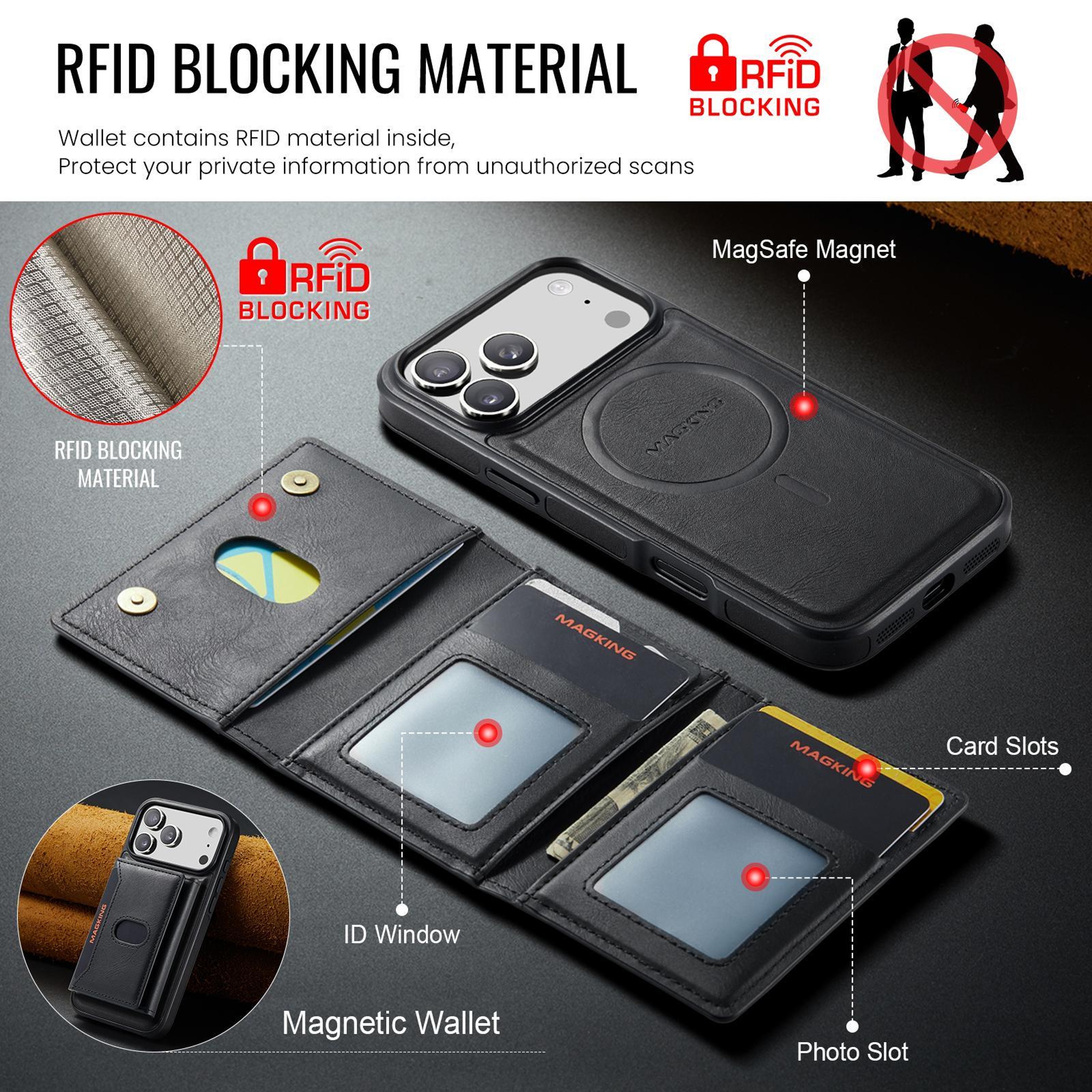 IPhone 18 Pro Max Magnetic Wallet Case With Detachable TriFold Card Holder 5