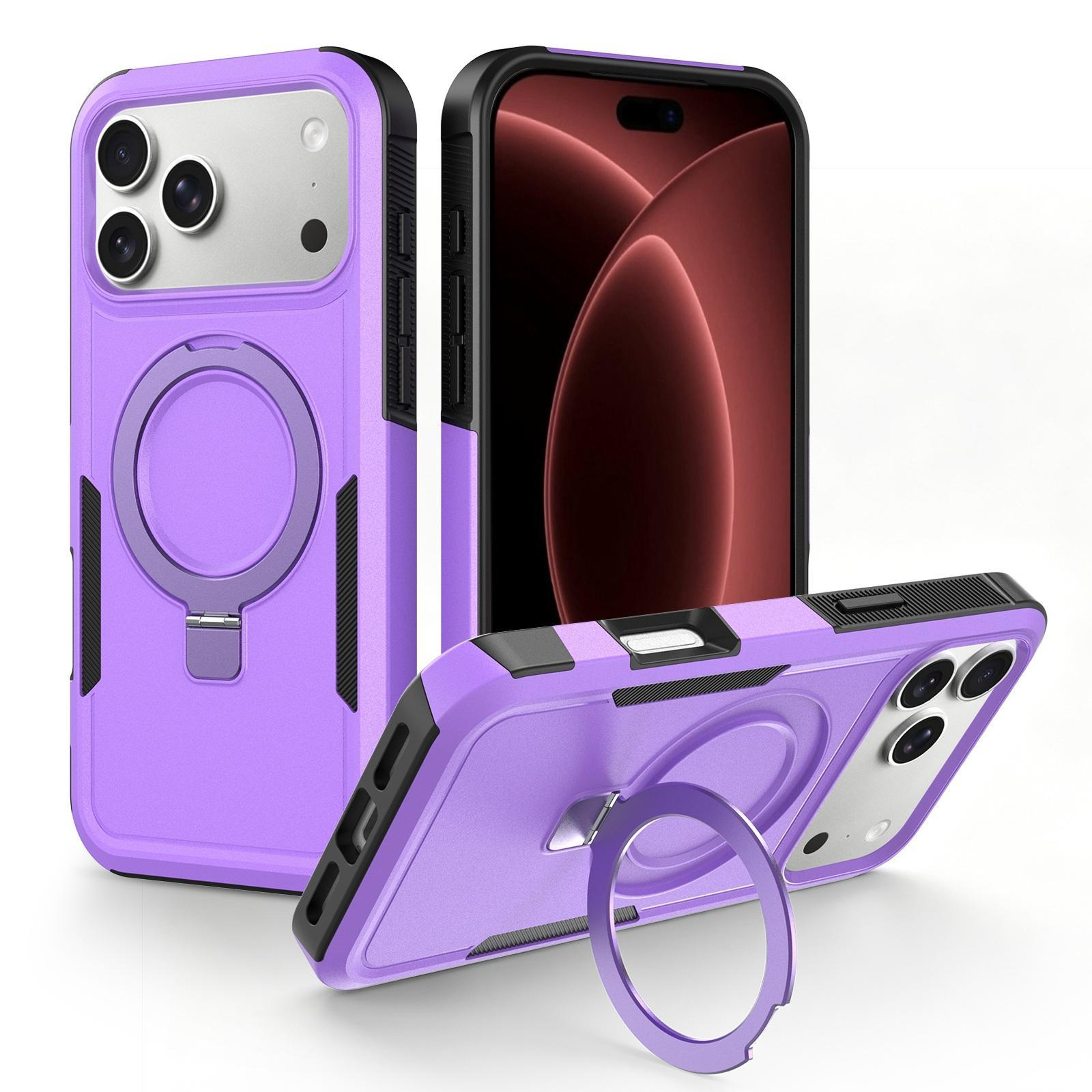 Shockproof Hybrid IPhone 18 Pro Max Case With Rotating Ring Holder And Magnetic Alignment 0