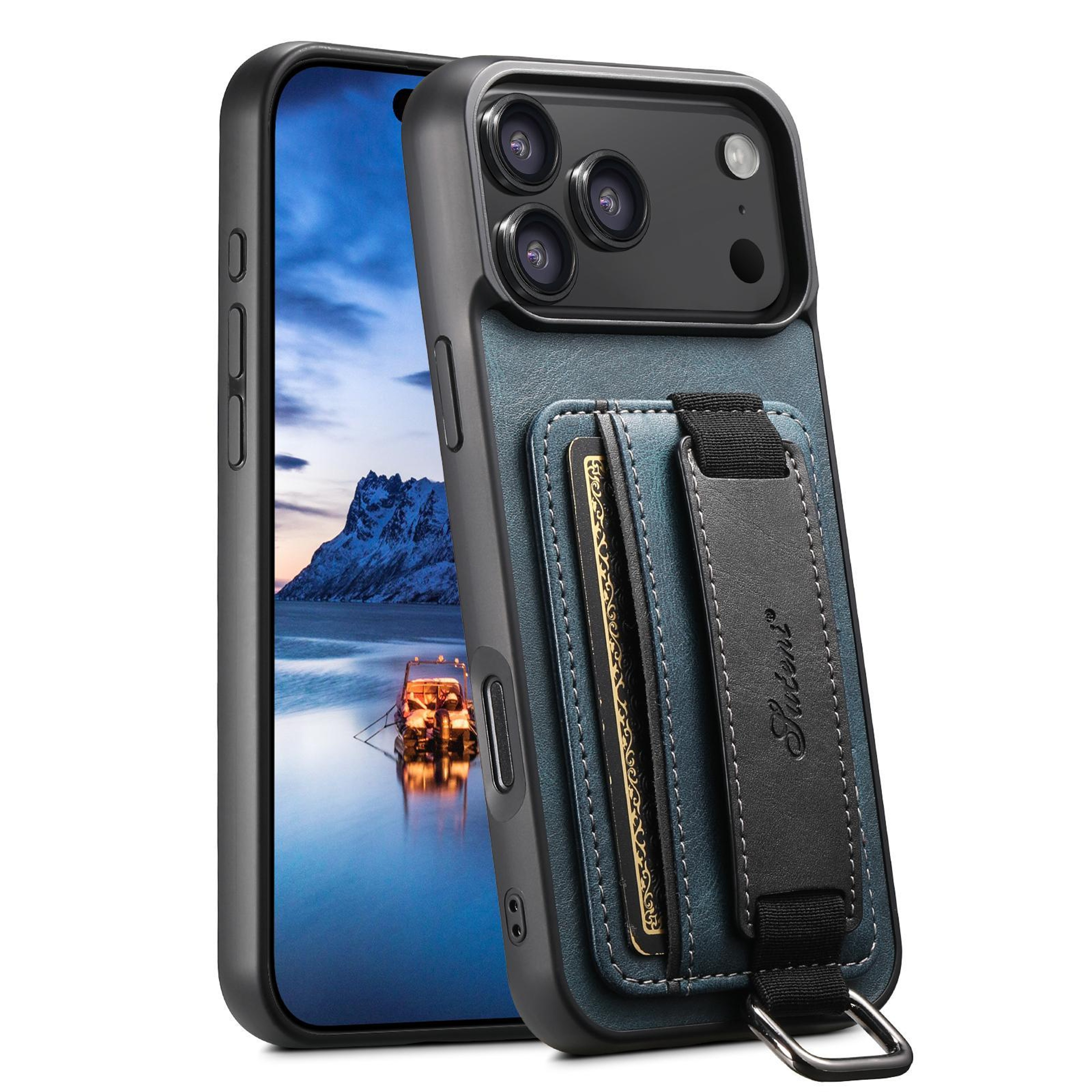 IPhone 18 Pro Card Wallet Wrist Strap PU Phone Case With TPU Corner Protection 0