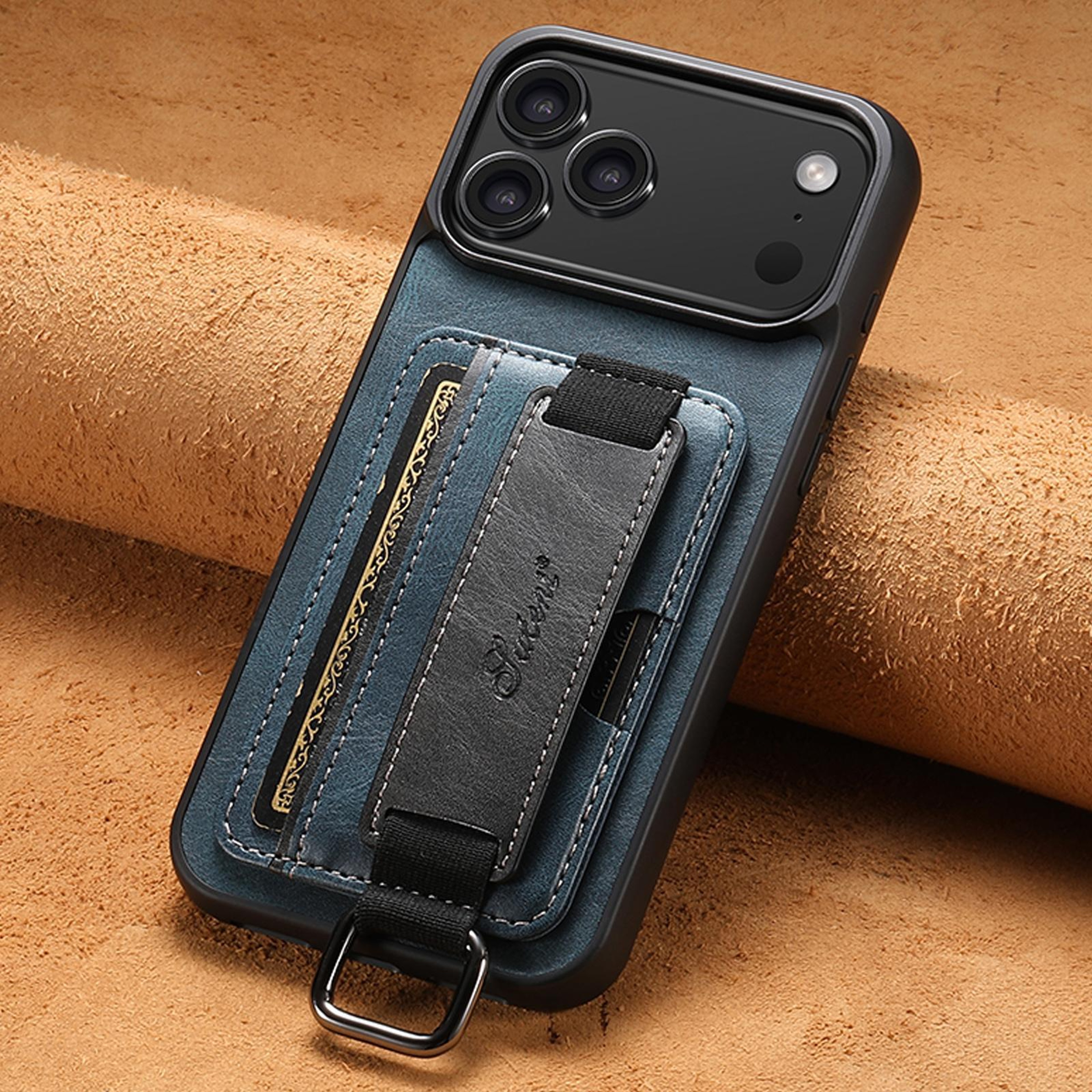 IPhone 18 Pro Card Wallet Wrist Strap PU Phone Case With TPU Corner Protection 1
