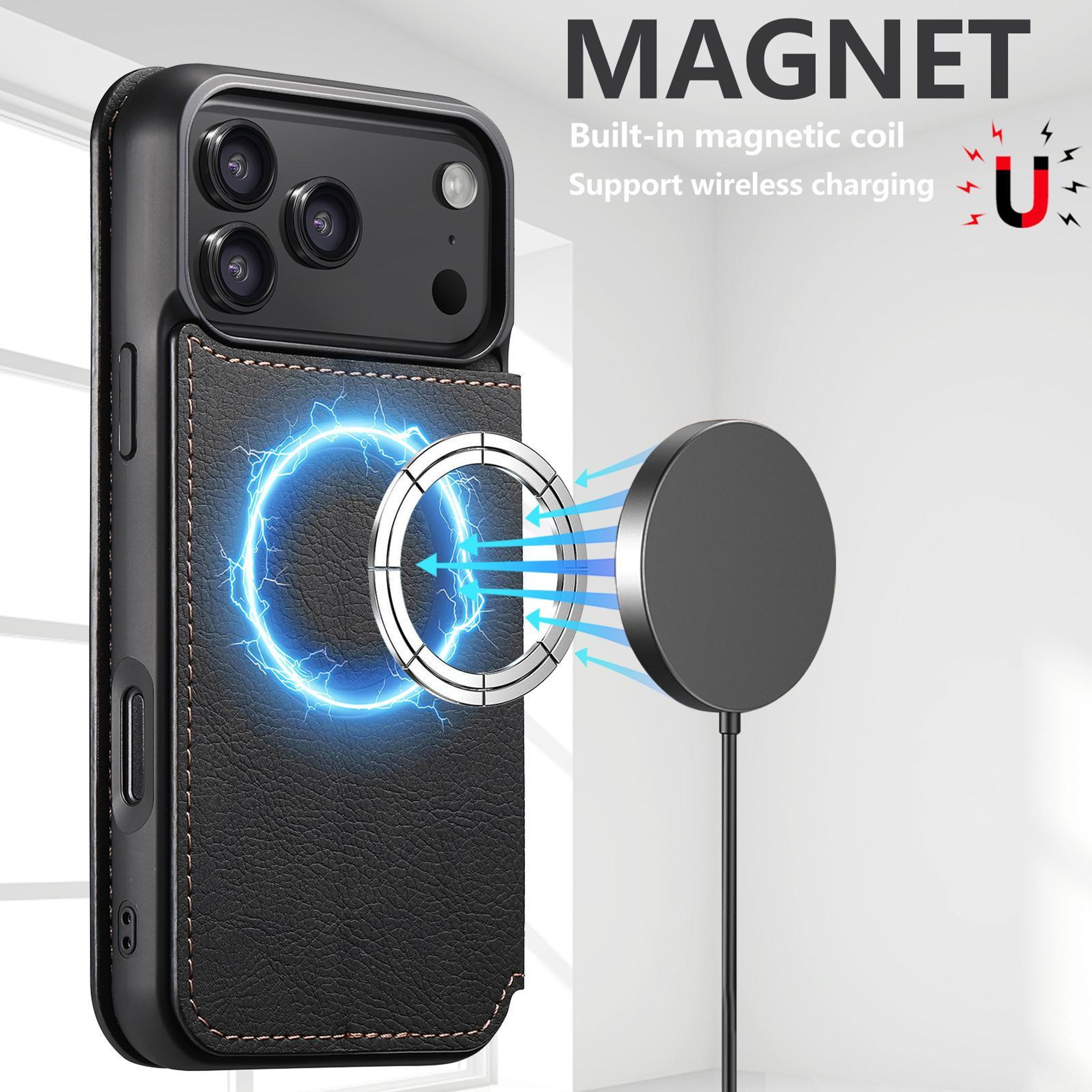 IPhone 18 Pro Retro Litchi Texture PU Leather MagSafe Wallet Case 2