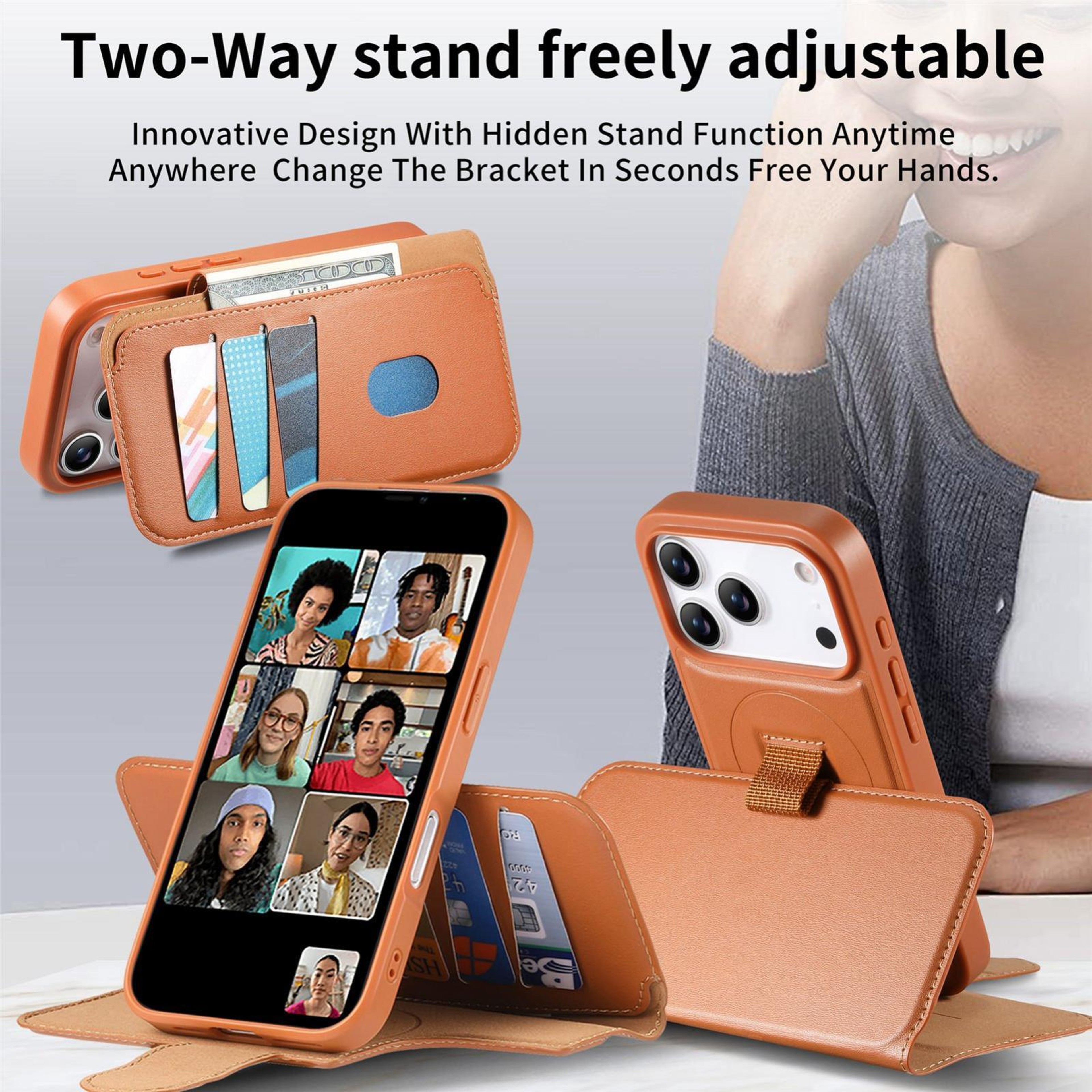 IPhone 18 Pro MagSafe Leather Wallet Case With Finger Grip Strap 5
