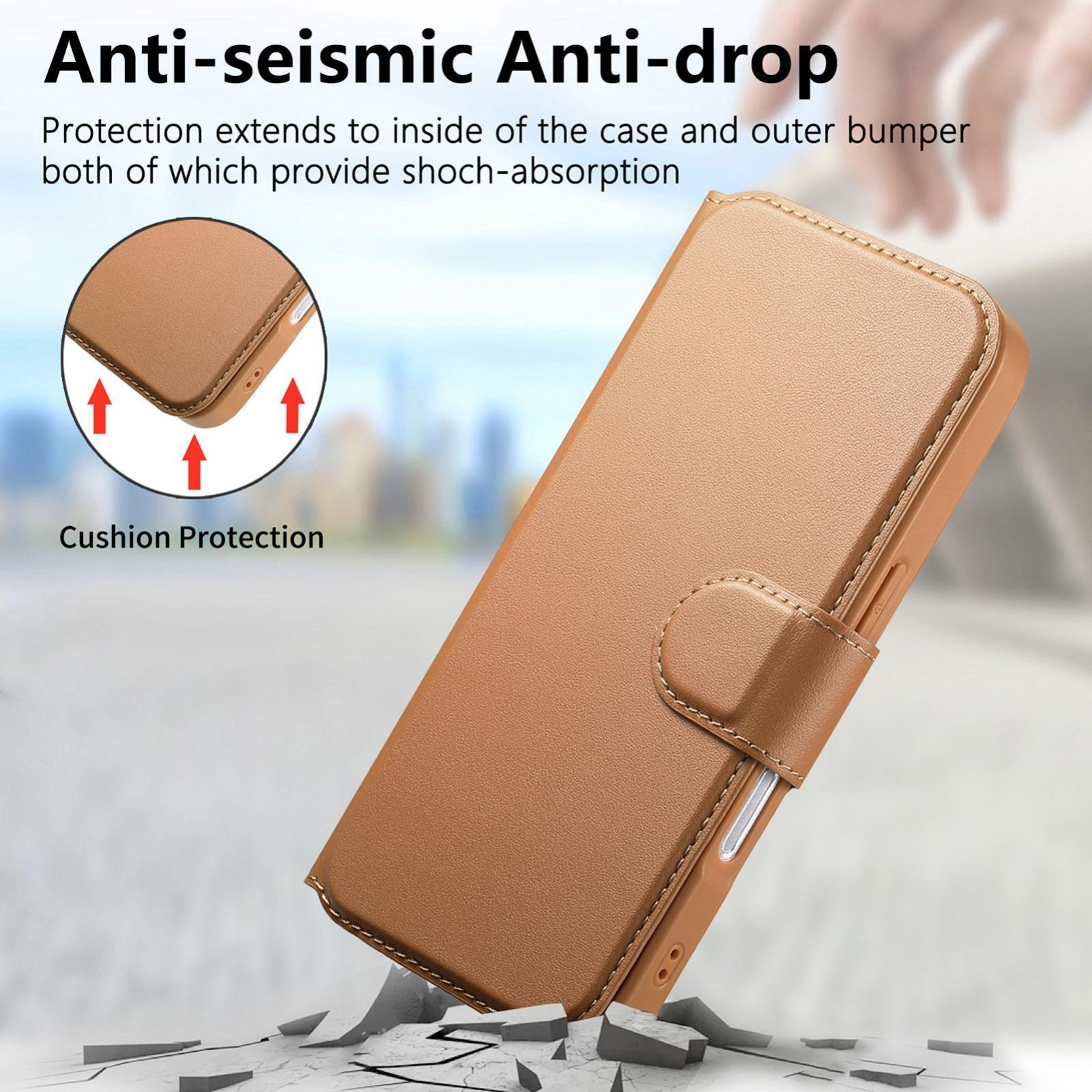 IPhone 18 Pro Max MagSafe Compatible Leather Wallet Case With Finger Grip Strap 9