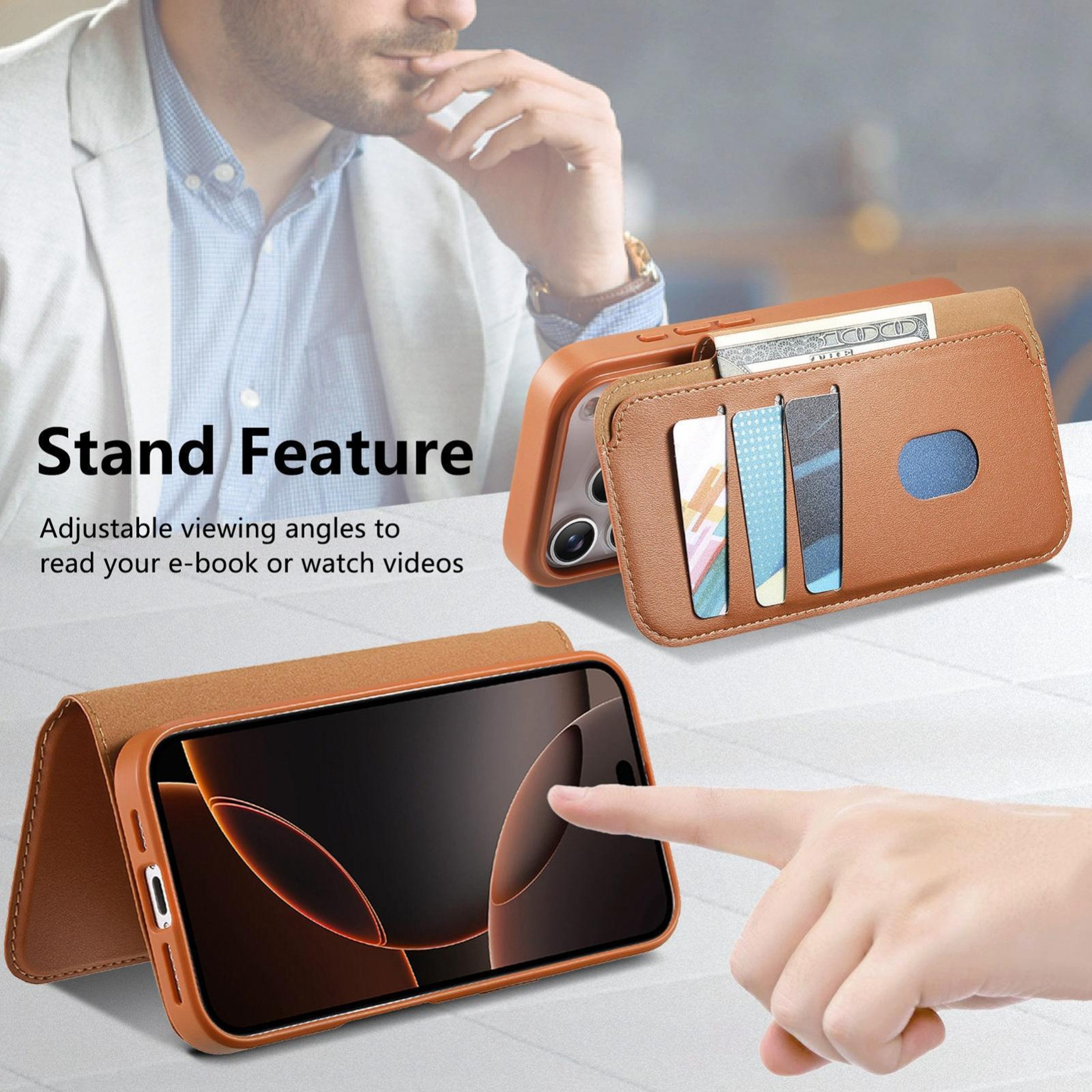 IPhone 18 Pro Max MagSafe Compatible Leather Wallet Case With Finger Grip Strap 6