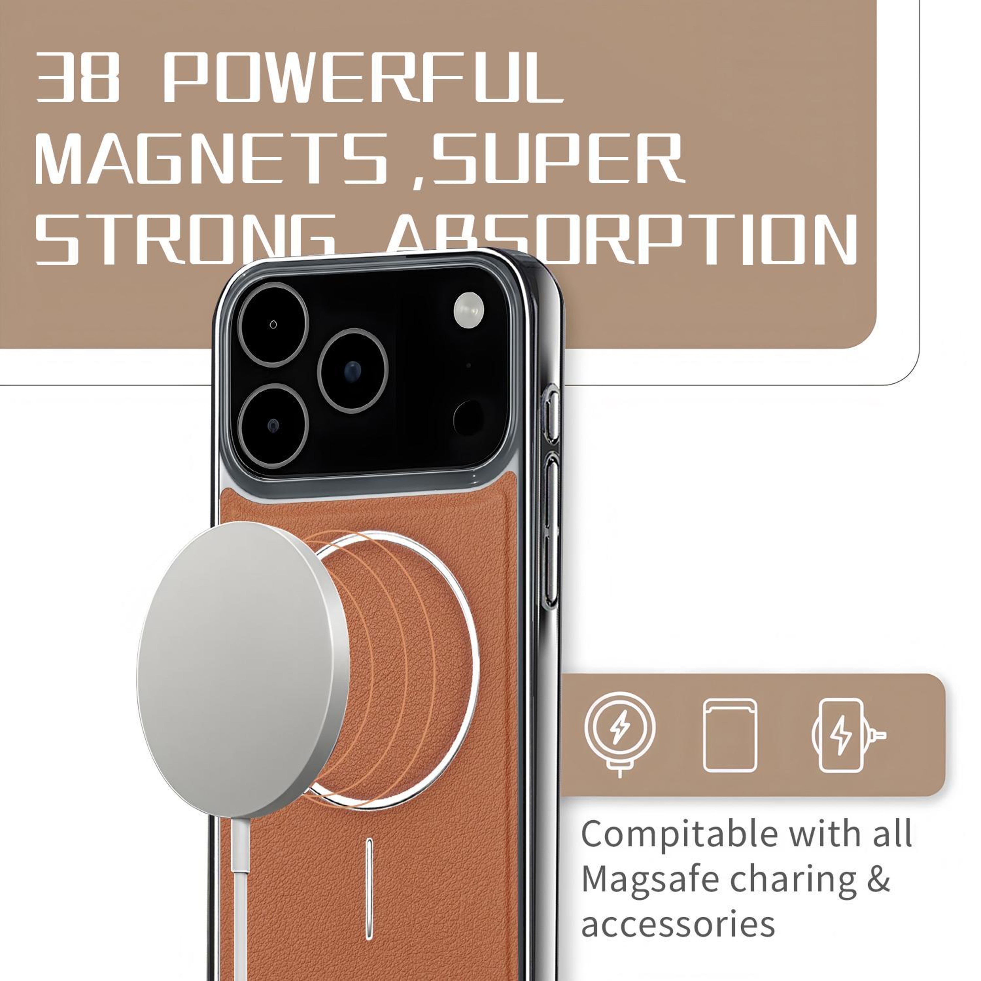 IPhone 18 Pro Max Vegan Leather Magnetic Shockproof Case 10